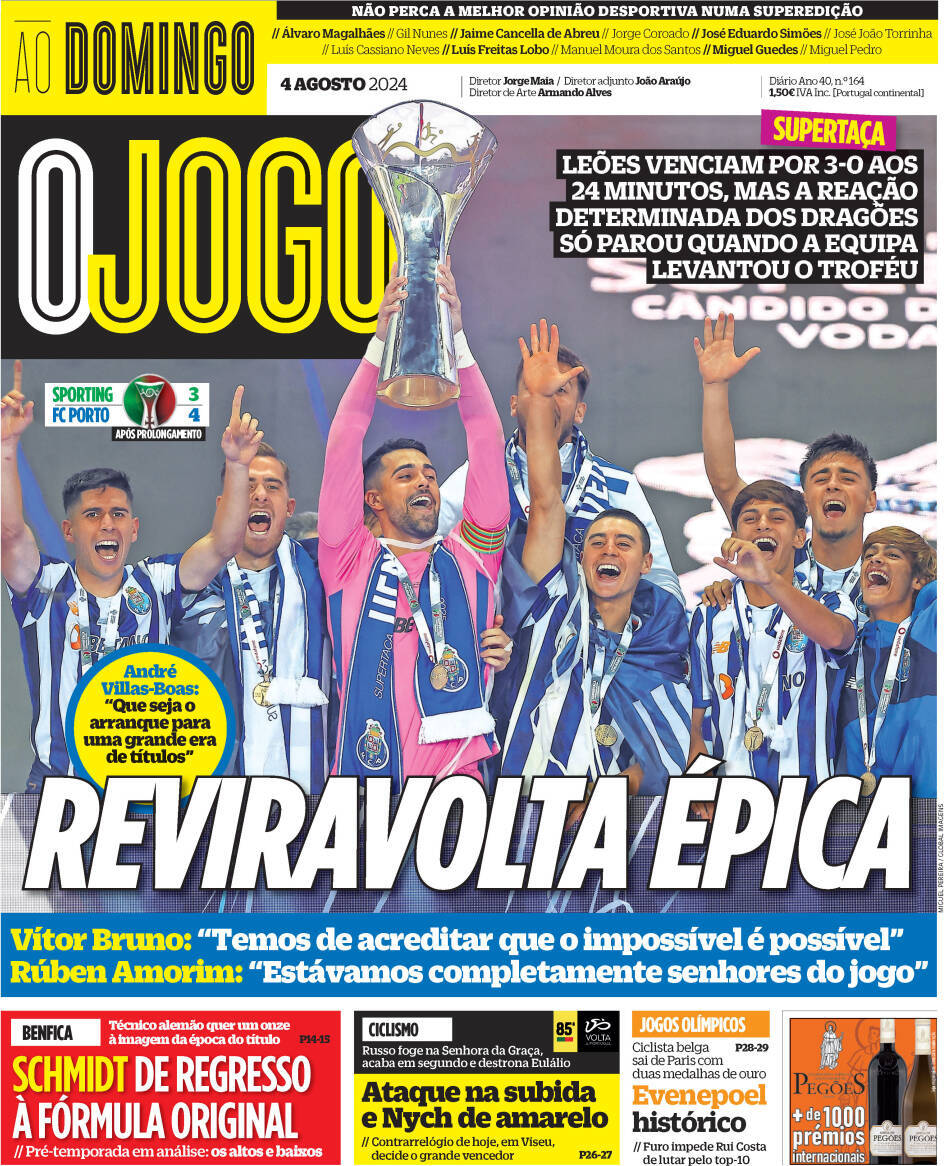 O Jogo: Capa da Edi&ccedil;&atilde;o de domingo, 04 de agosto 2024