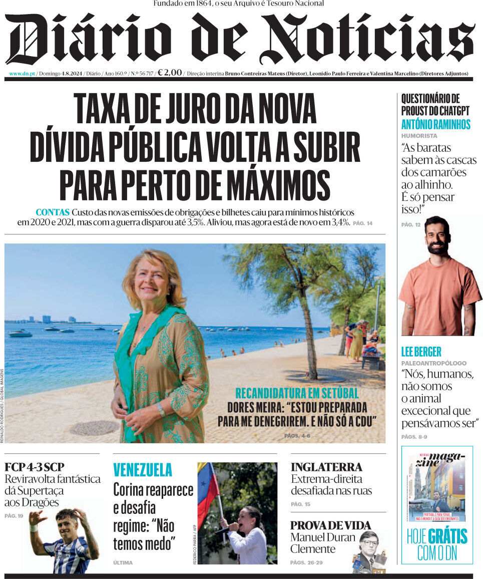 Di&aacute;rio de Not&iacute;cias: Capa da Edi&ccedil;&atilde;o de domingo, 04 de agosto 2024