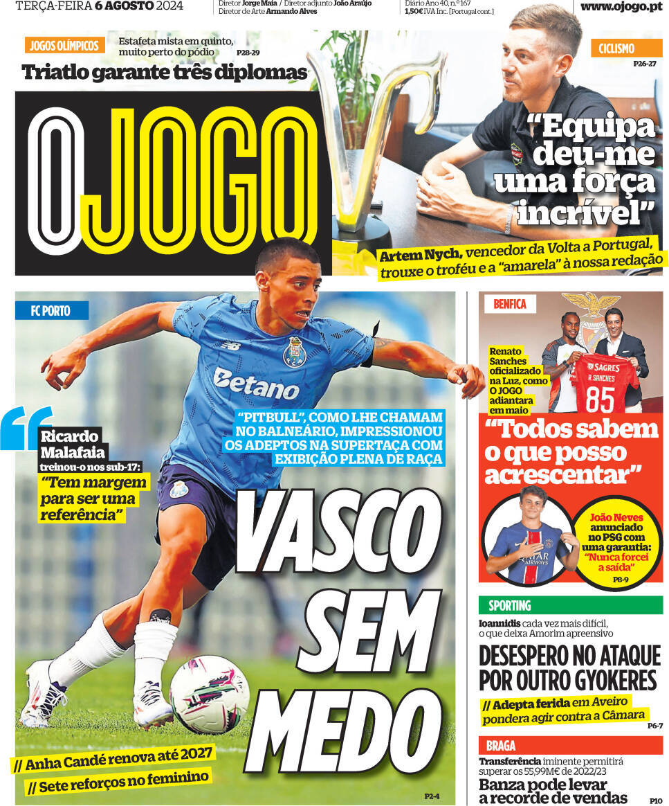 O Jogo: Capa da Edi&ccedil;&atilde;o de ter&ccedil;a-feira, 06 de agosto 2024