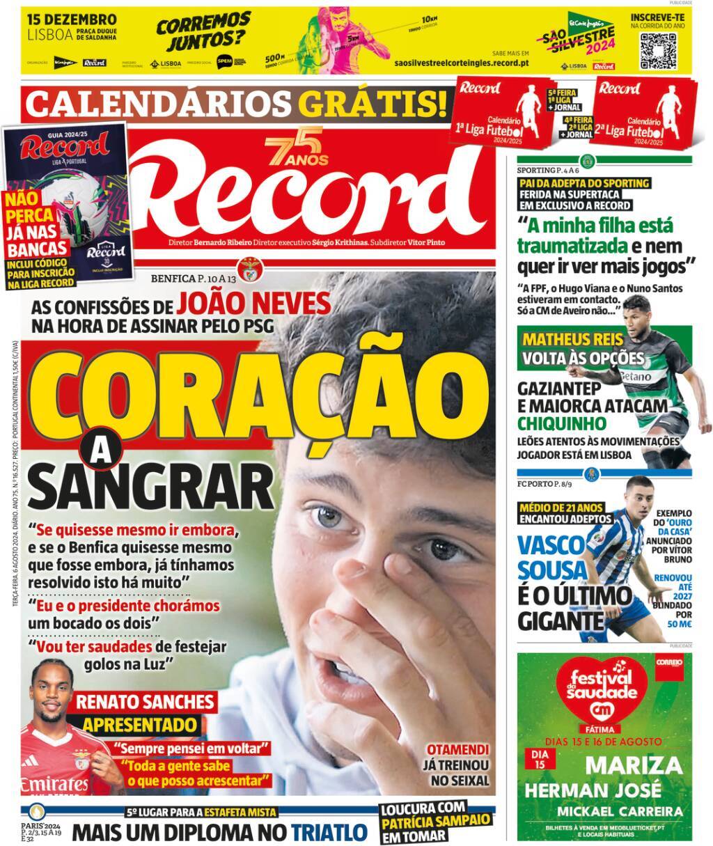 Record: Capa da Edi&ccedil;&atilde;o de ter&ccedil;a-feira, 06 de agosto 2024