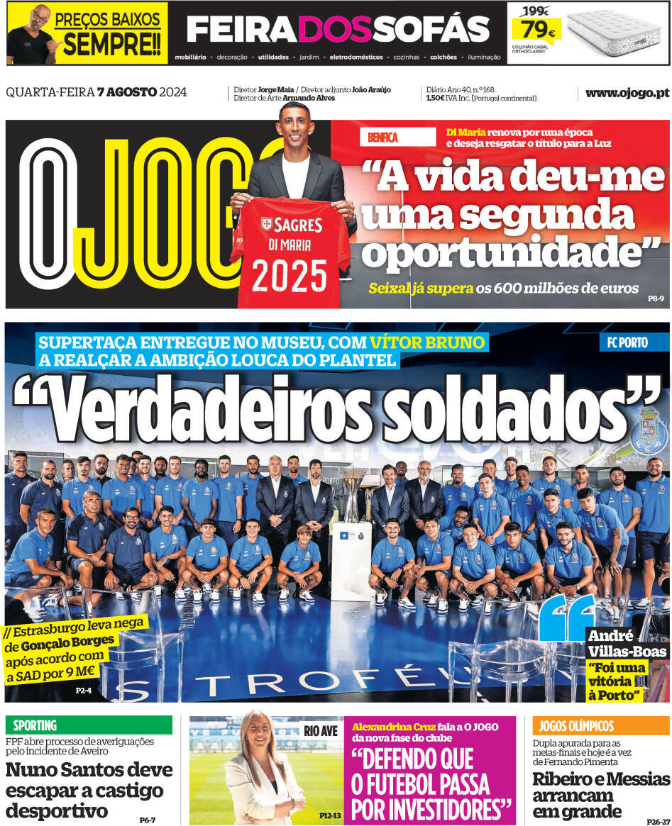 O Jogo: Capa da Edi&ccedil;&atilde;o de quarta-feira, 07 de agosto 2024