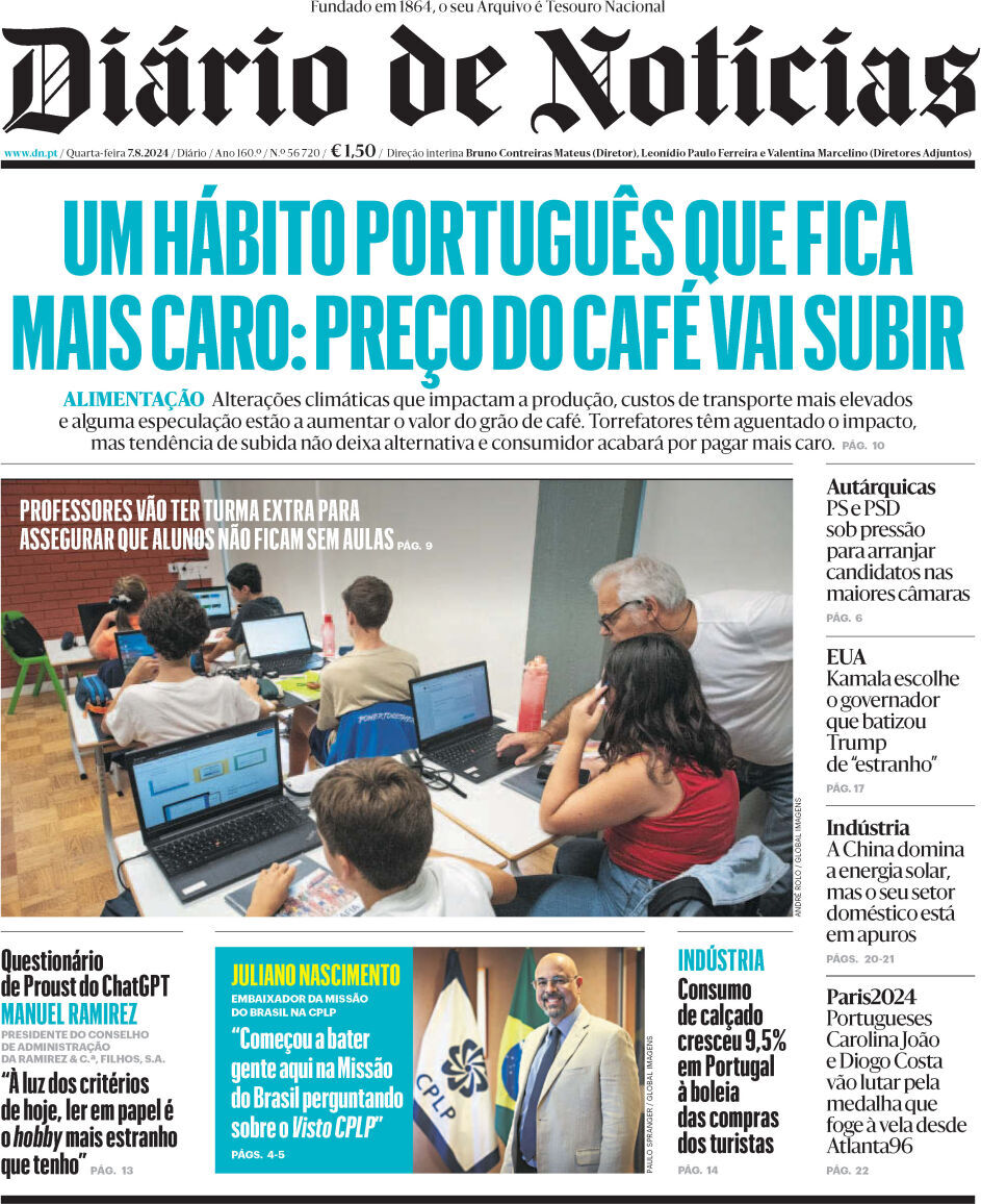 Di&aacute;rio de Not&iacute;cias: Capa da Edi&ccedil;&atilde;o de quarta-feira, 07 de agosto 2024