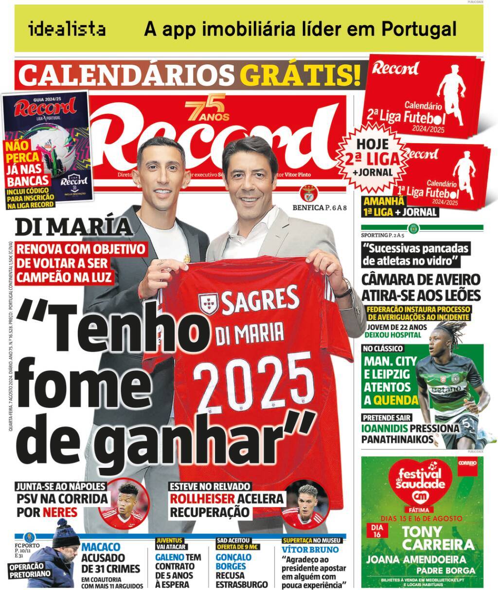 Record: Capa da Edi&ccedil;&atilde;o de quarta-feira, 07 de agosto 2024
