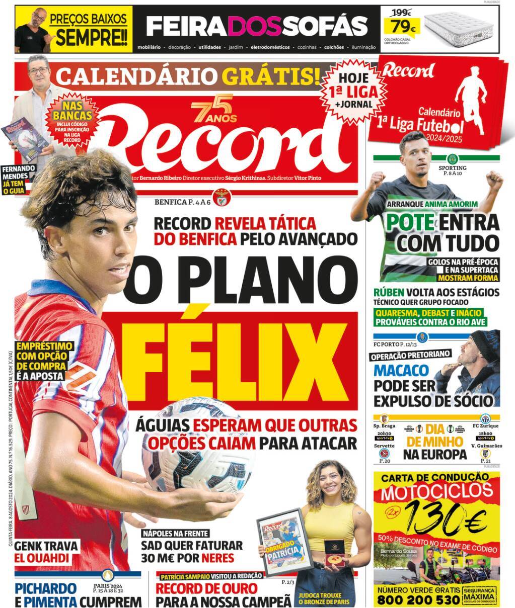 Record: Capa da Edi&ccedil;&atilde;o de quinta-feira, 08 de agosto 2024