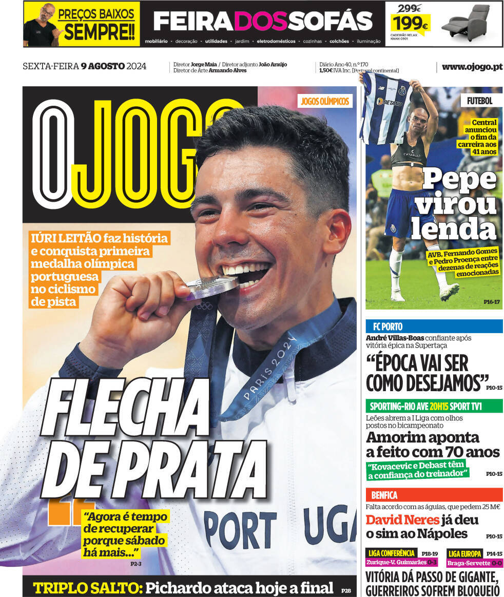O Jogo: Capa da Edi&ccedil;&atilde;o de sexta-feira, 09 de agosto 2024