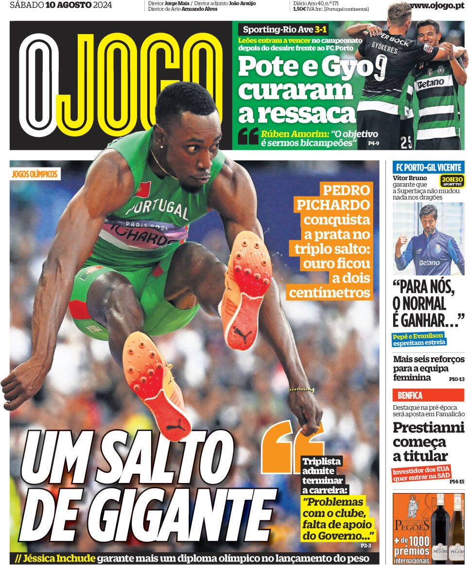 O Jogo: Capa da Edi&ccedil;&atilde;o de s&aacute;bado, 10 de agosto 2024