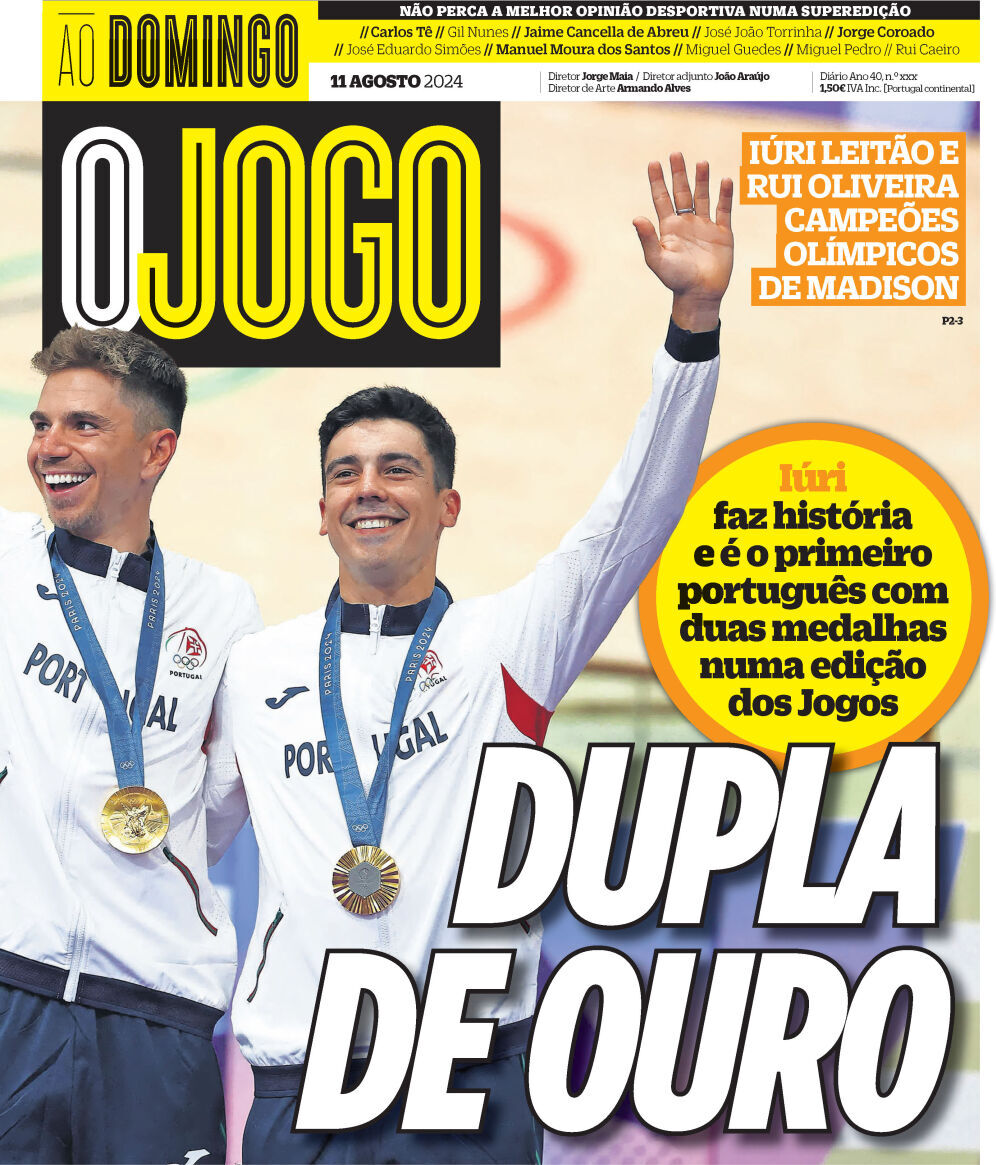 O Jogo: Capa da Edi&ccedil;&atilde;o de domingo, 11 de agosto 2024