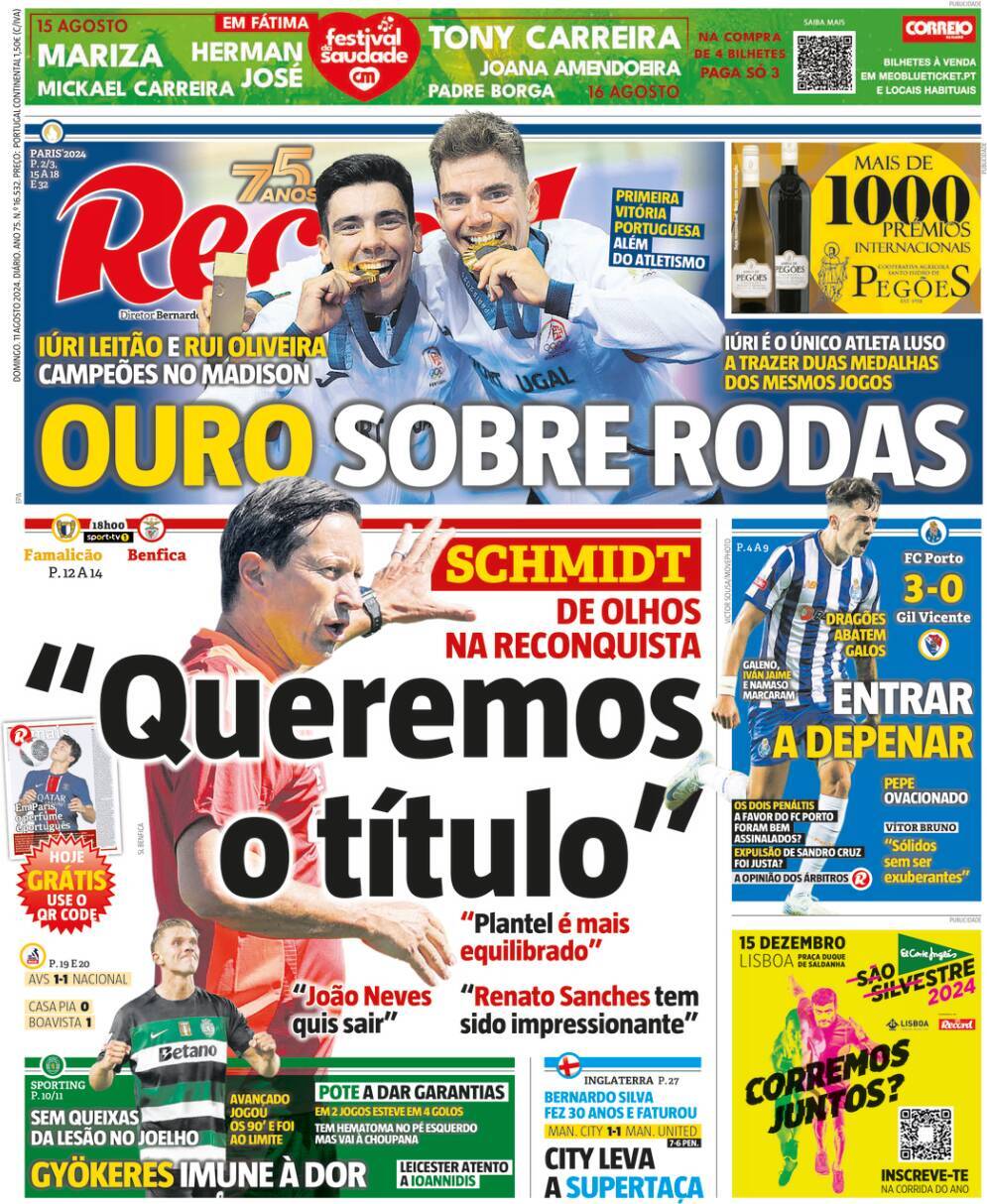 Record: Capa da Edi&ccedil;&atilde;o de domingo, 11 de agosto 2024