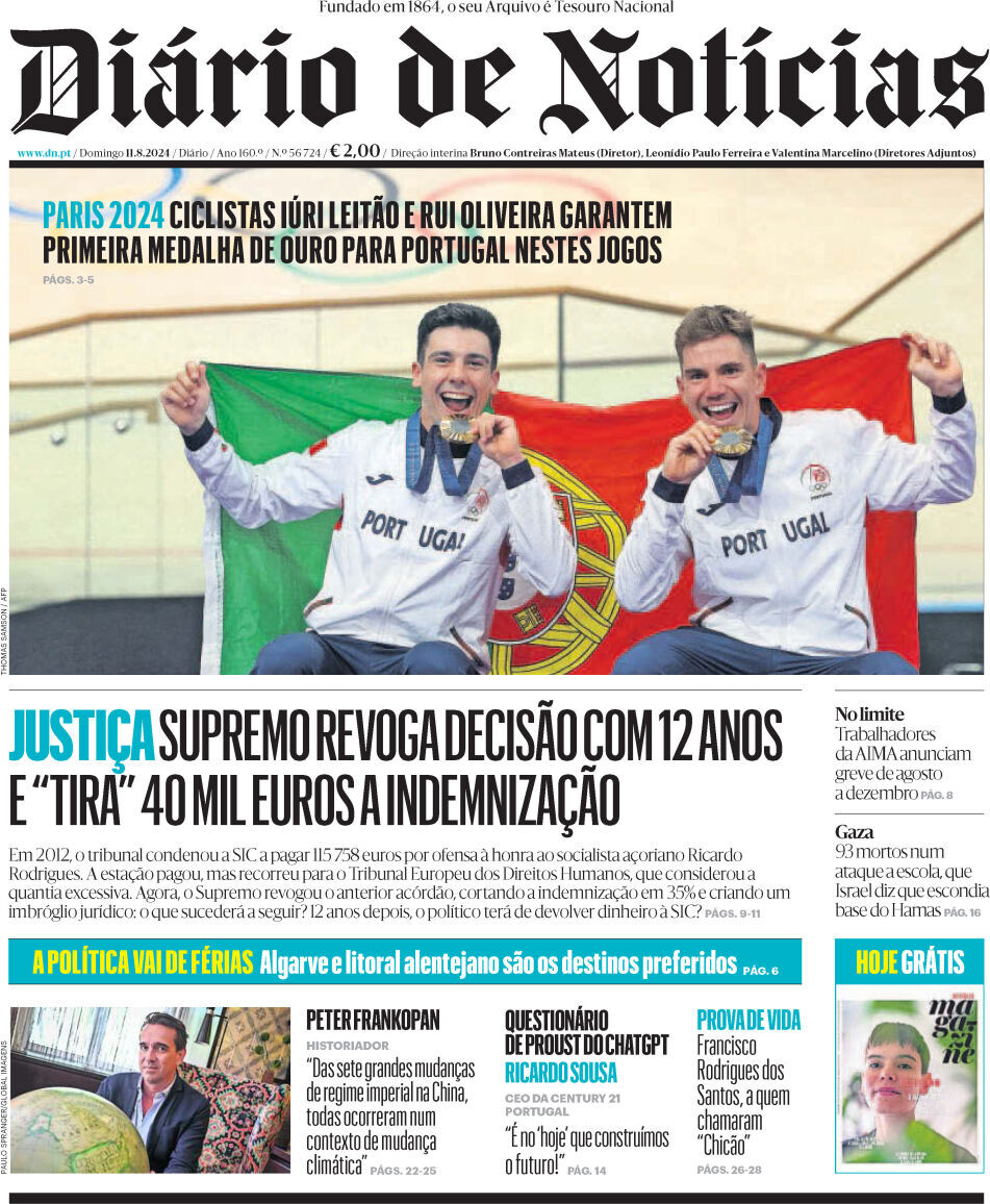 Di&aacute;rio de Not&iacute;cias: Capa da Edi&ccedil;&atilde;o de domingo, 11 de agosto 2024