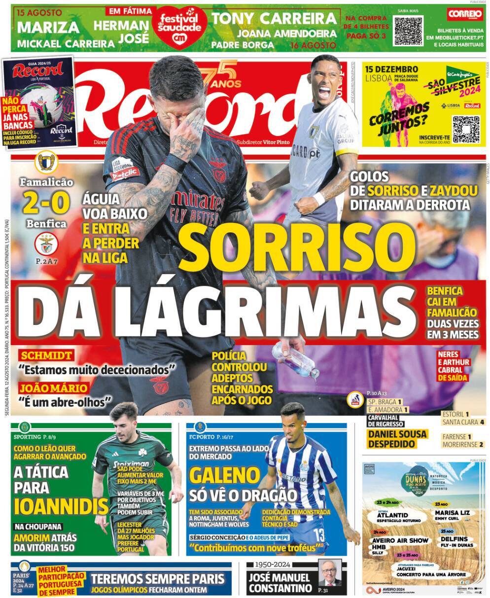 Record: Capa da Edi&ccedil;&atilde;o de segunda-feira, 12 de agosto 2024