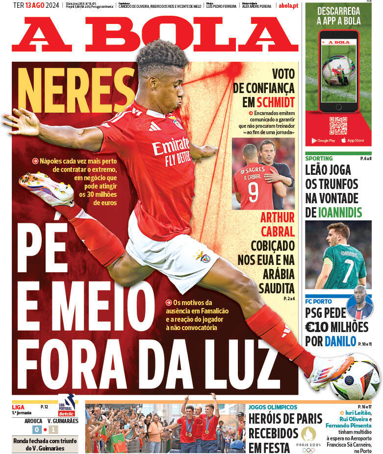 Correio da Manh&atilde;: Capa da Edi&ccedil;&atilde;o de ter&ccedil;a-feira, 13 de agosto 2024