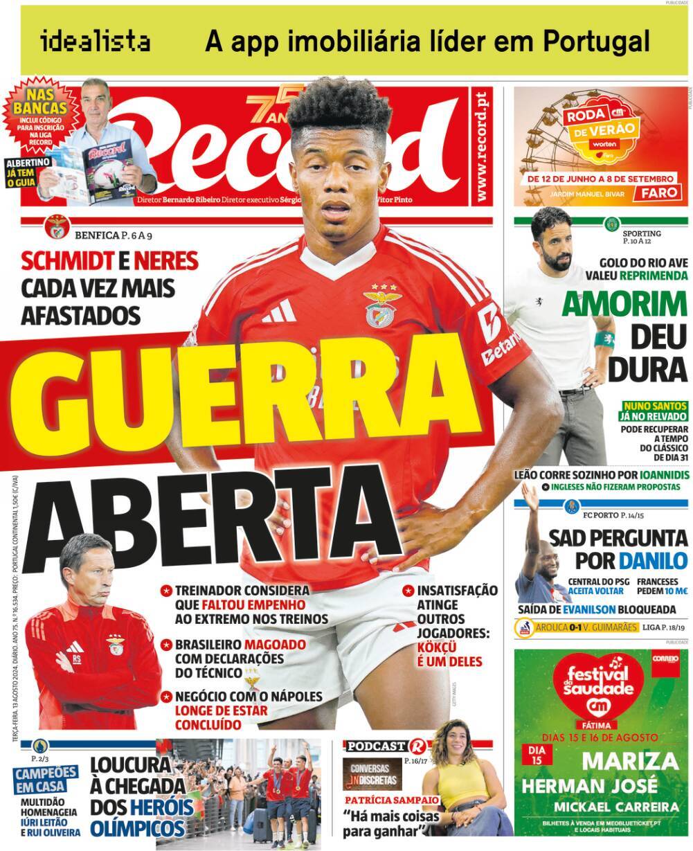 Record: Capa da Edi&ccedil;&atilde;o de ter&ccedil;a-feira, 13 de agosto 2024
