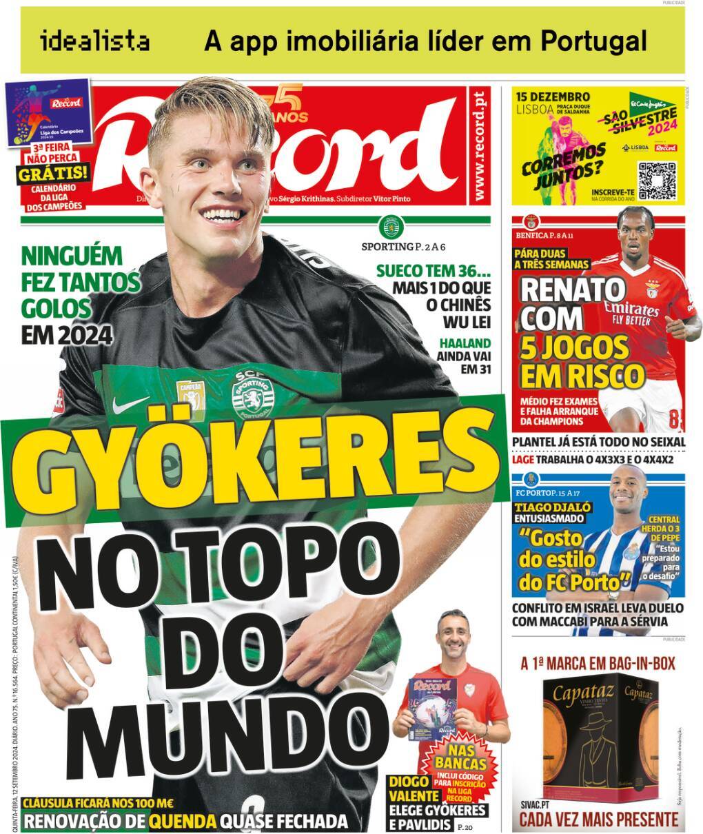 Record: Capa da Edi&ccedil;&atilde;o de quinta-feira, 12 de setembro 2024