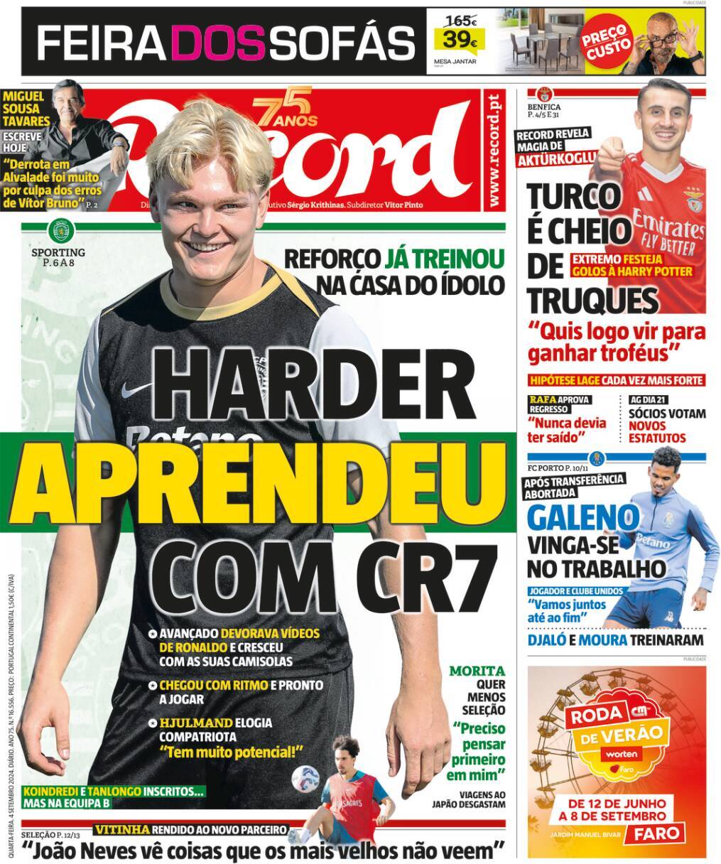 Record: Capa da Edi&ccedil;&atilde;o de quarta-feira, 04 de setembro 2024