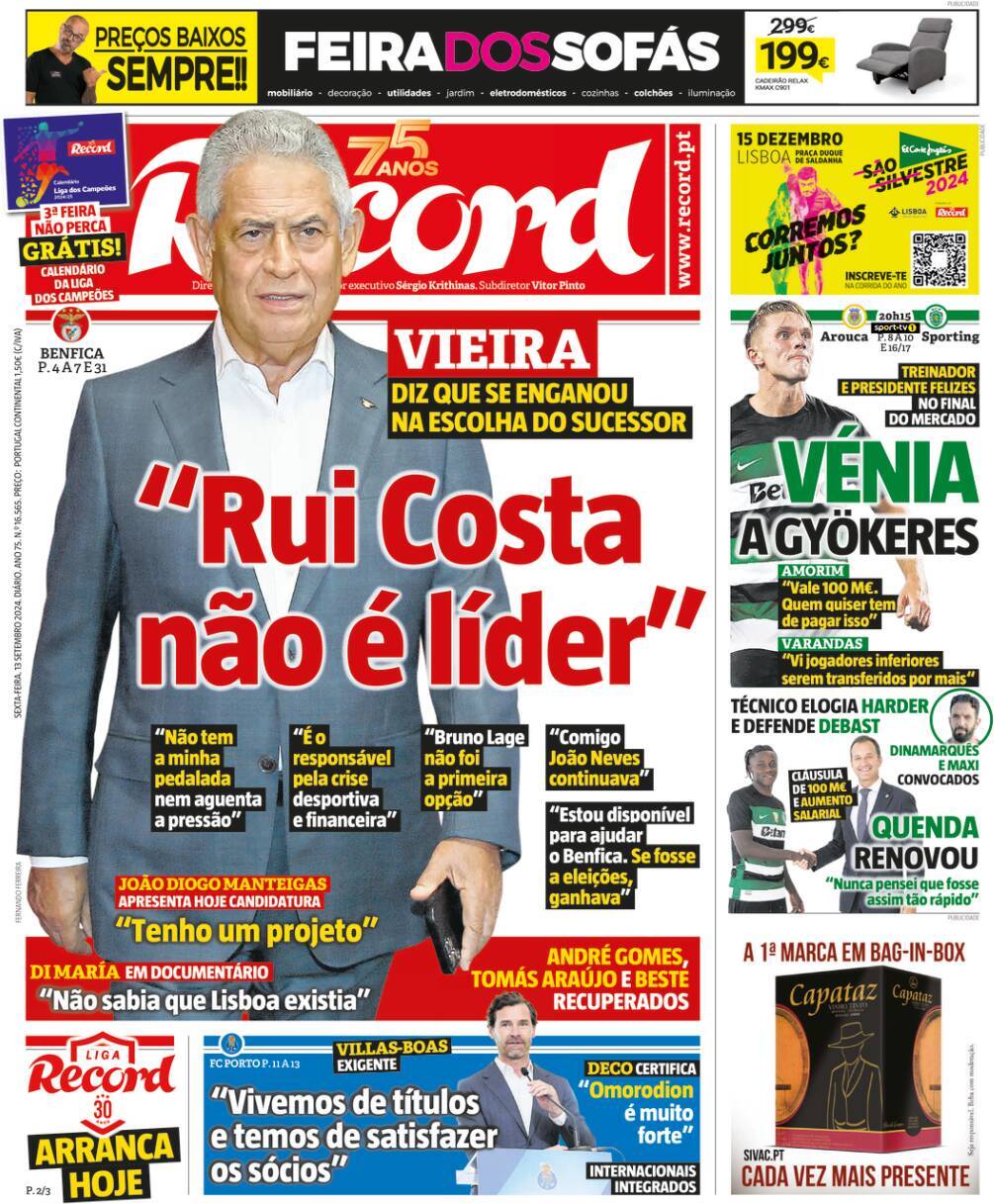 Record: Capa da Edi&ccedil;&atilde;o de sexta-feira, 13 de setembro 2024