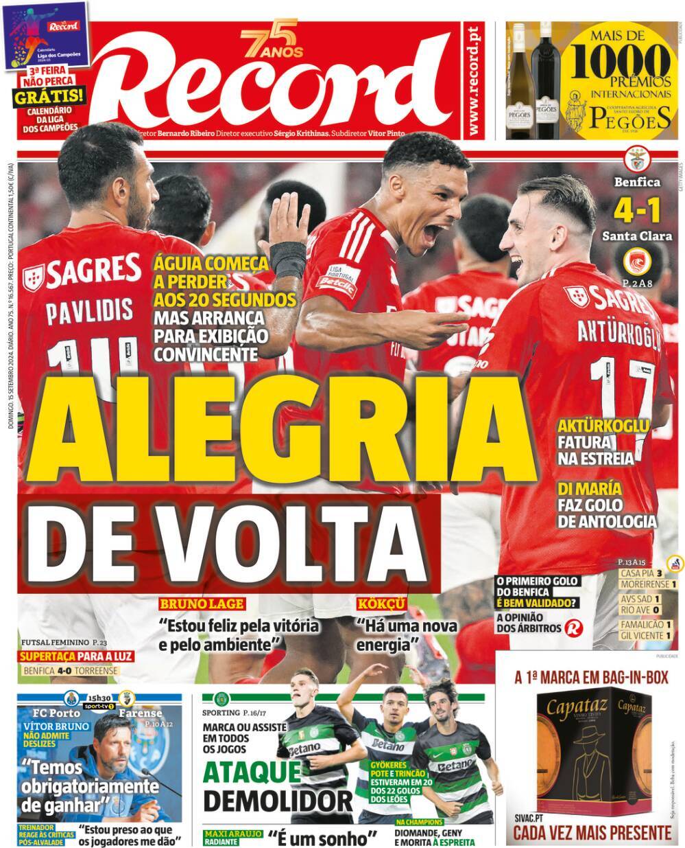 Record: Capa da Edi&ccedil;&atilde;o de domingo, 15 de setembro 2024