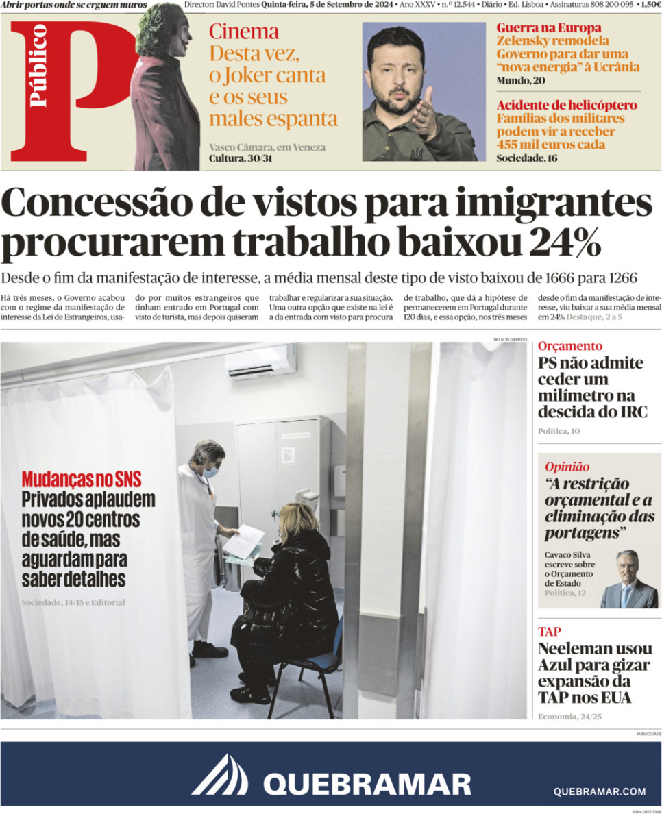 P&uacute;blico: Capa da Edi&ccedil;&atilde;o de quinta-feira, 05 de setembro 2024