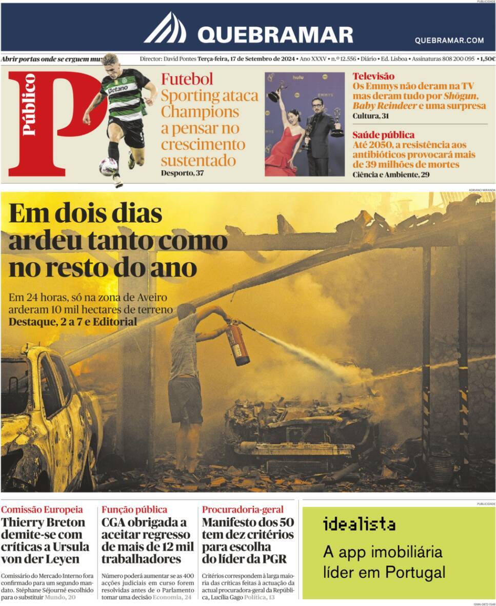 P&uacute;blico: Capa da Edi&ccedil;&atilde;o de ter&ccedil;a-feira, 17 de setembro 2024