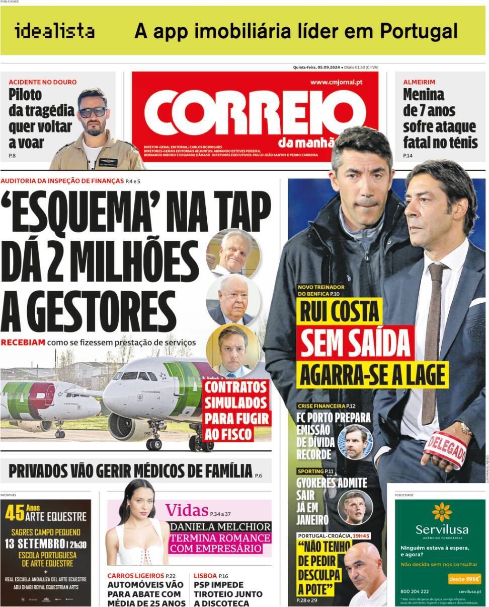 Correio da Manh&atilde;: Capa da Edi&ccedil;&atilde;o de quinta-feira, 05 de setembro 2024