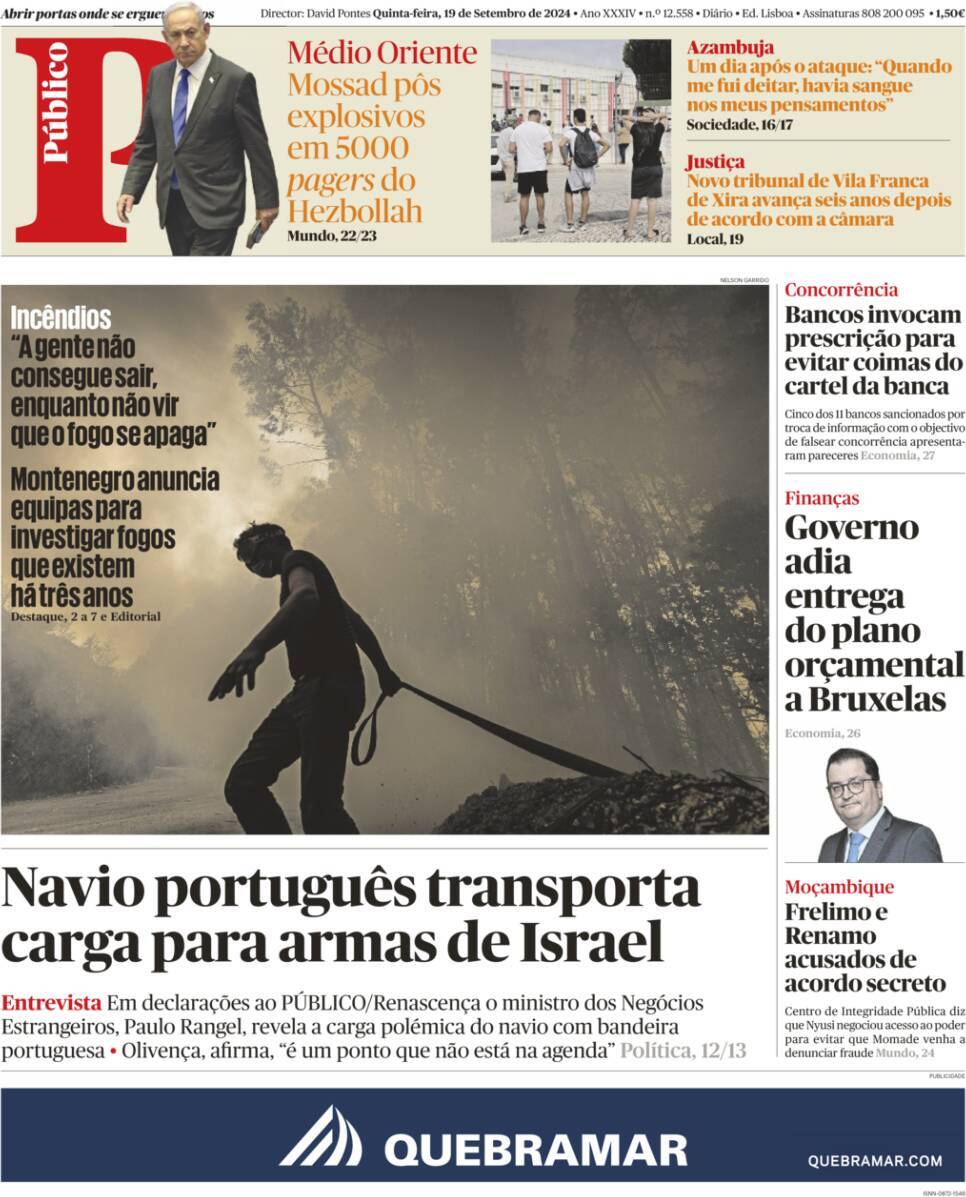 P&uacute;blico: Capa da Edi&ccedil;&atilde;o de quinta-feira, 19 de setembro 2024