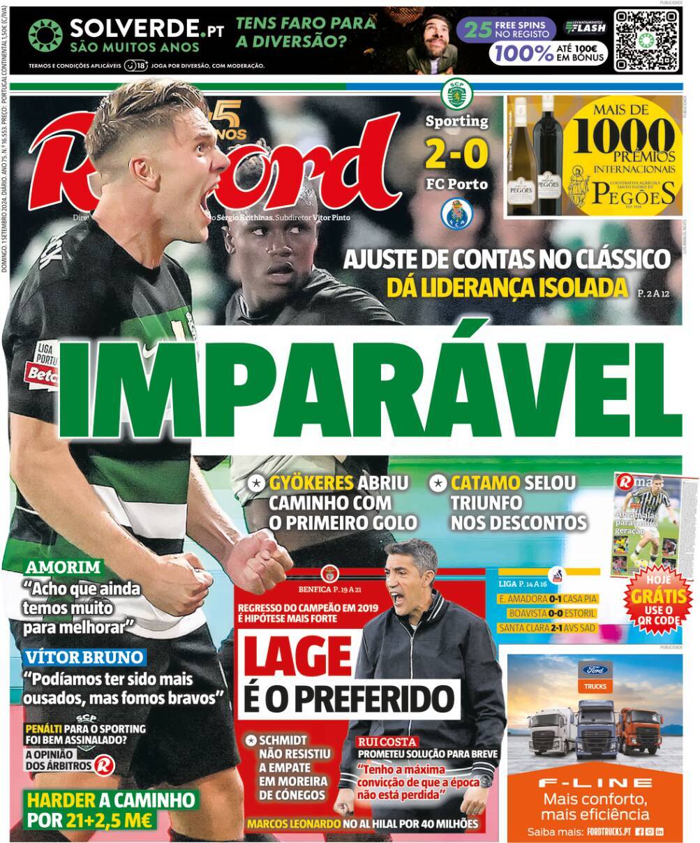 Record: Capa da Edi&ccedil;&atilde;o de domingo, 01 de setembro 2024