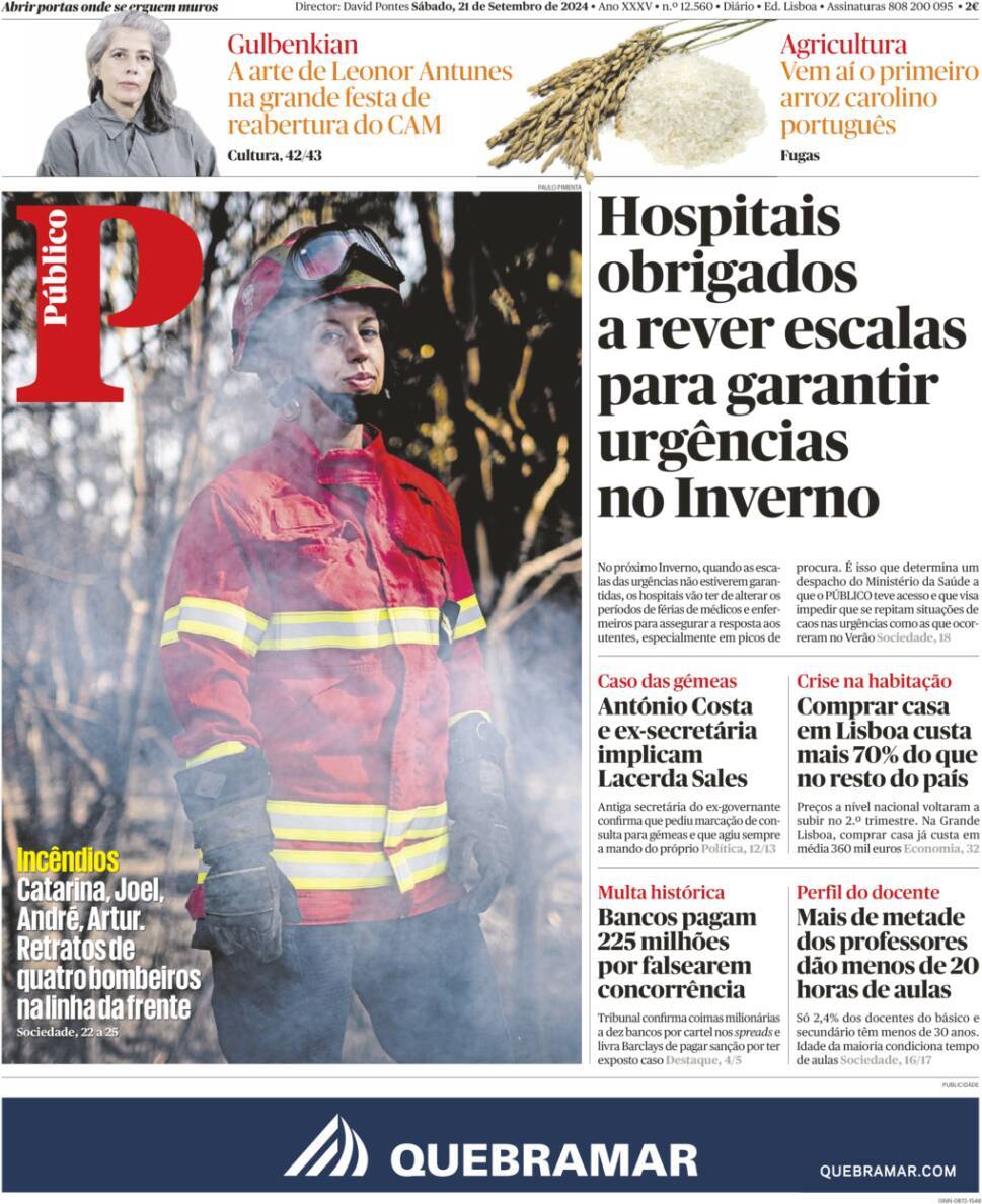 P&uacute;blico: Capa da Edi&ccedil;&atilde;o de s&aacute;bado, 21 de setembro 2024
