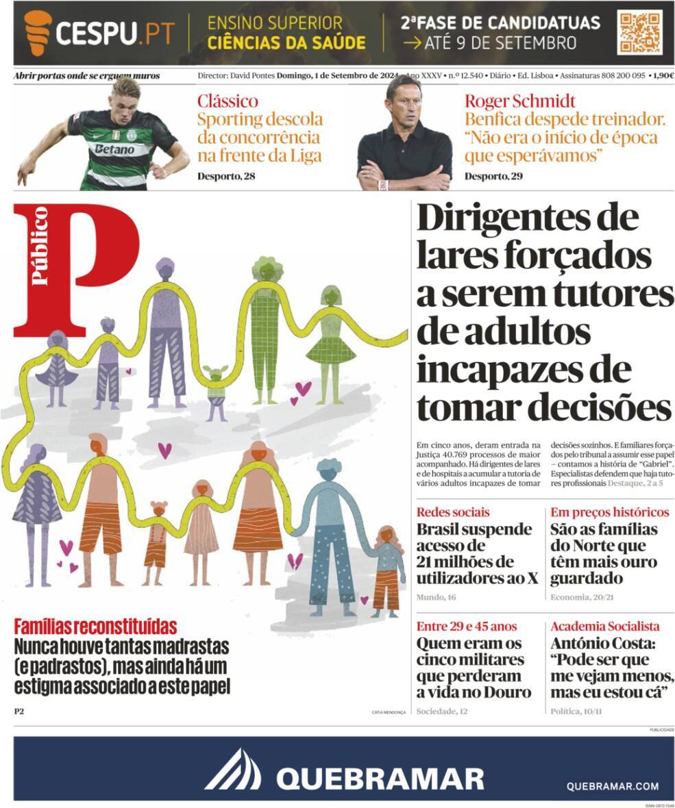 P&uacute;blico: Capa da Edi&ccedil;&atilde;o de domingo, 01 de setembro 2024