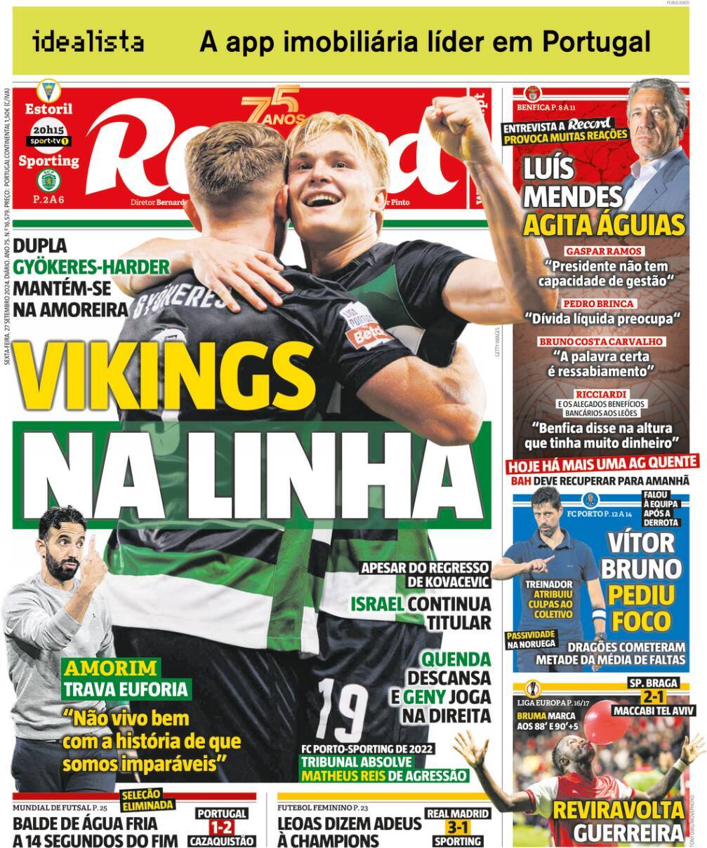 Record: Capa da Edi&ccedil;&atilde;o de sexta-feira, 27 de setembro 2024