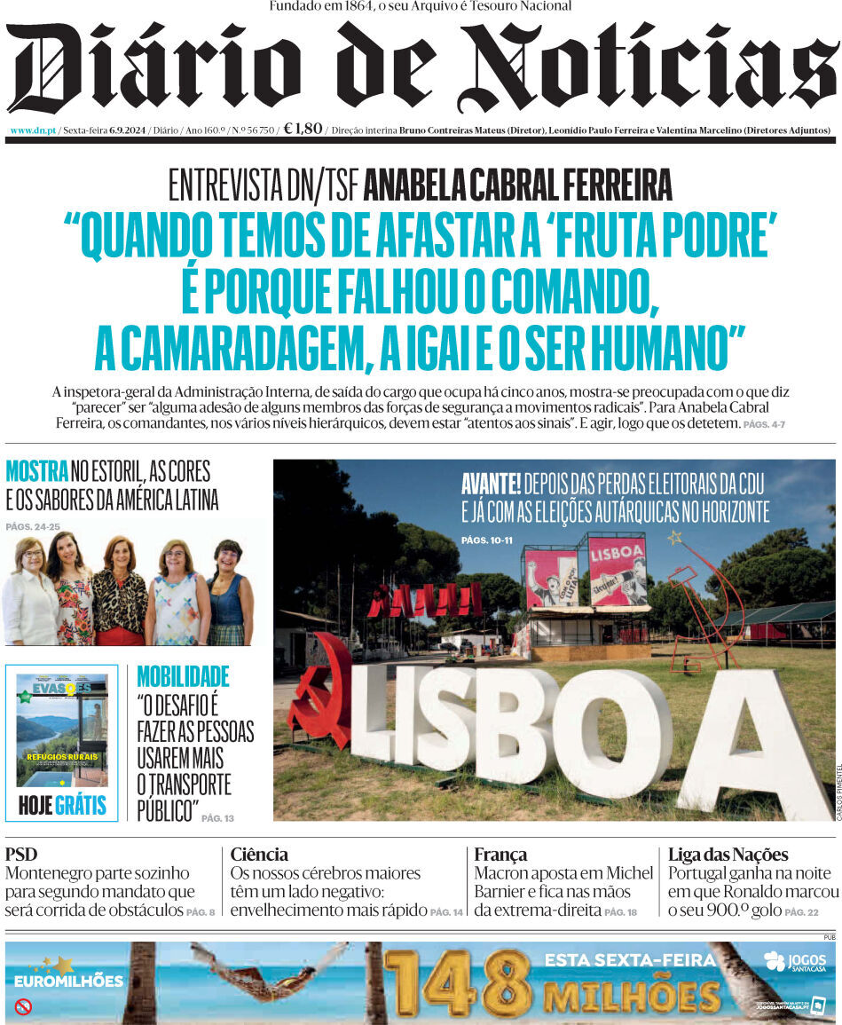 Di&aacute;rio de Not&iacute;cias: Capa da Edi&ccedil;&atilde;o de sexta-feira, 06 de setembro 2024