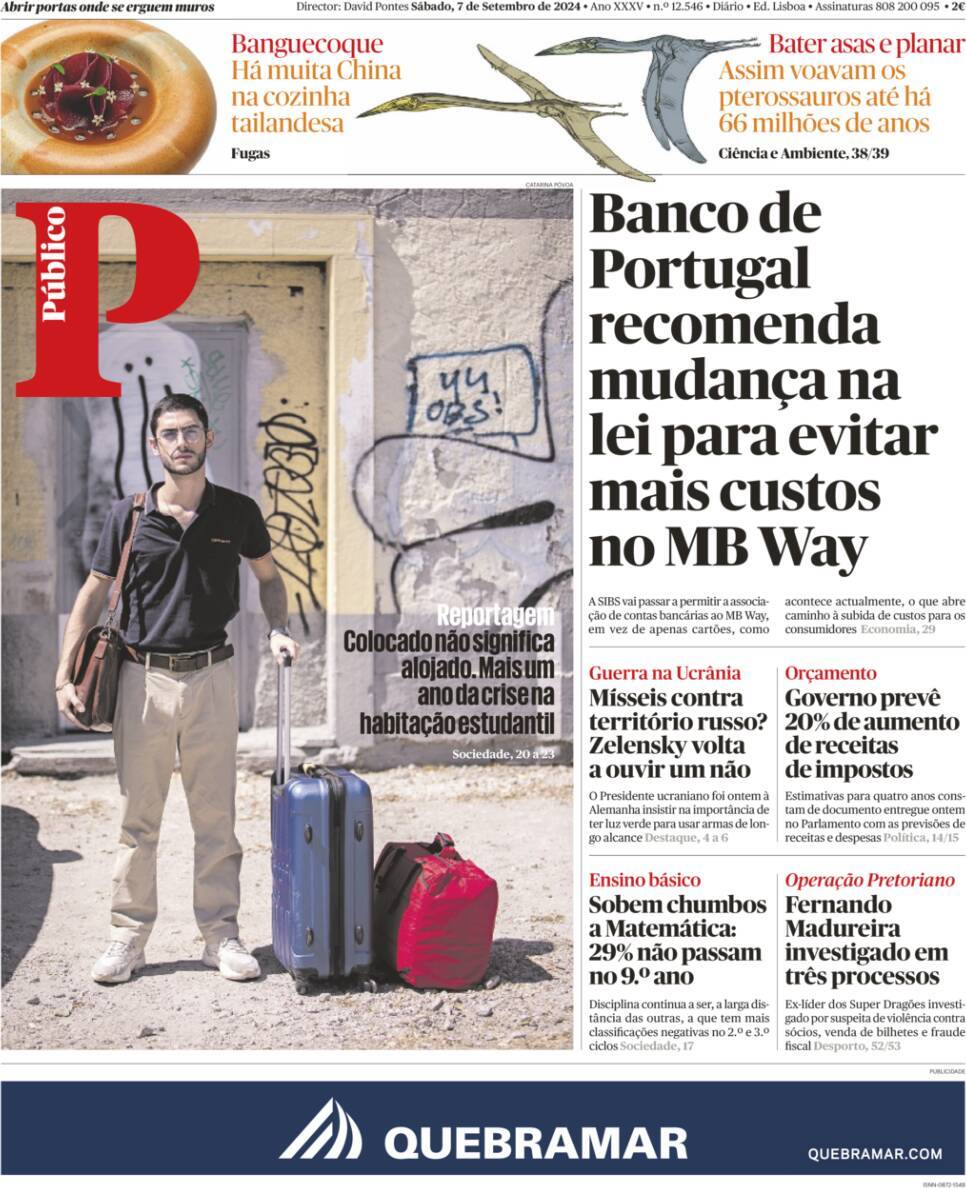 P&uacute;blico: Capa da Edi&ccedil;&atilde;o de s&aacute;bado, 07 de setembro 2024