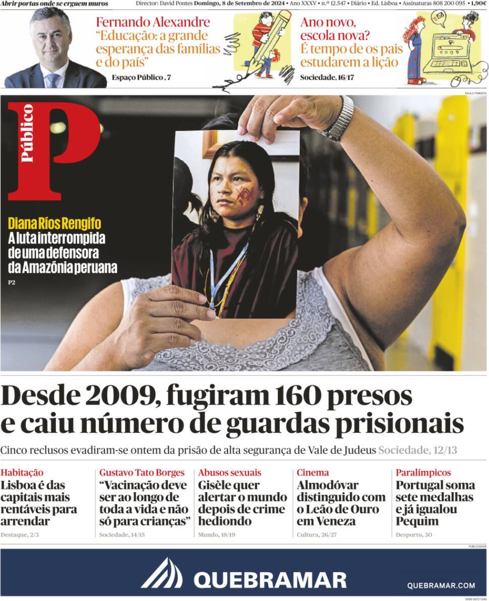 P&uacute;blico: Capa da Edi&ccedil;&atilde;o de domingo, 08 de setembro 2024