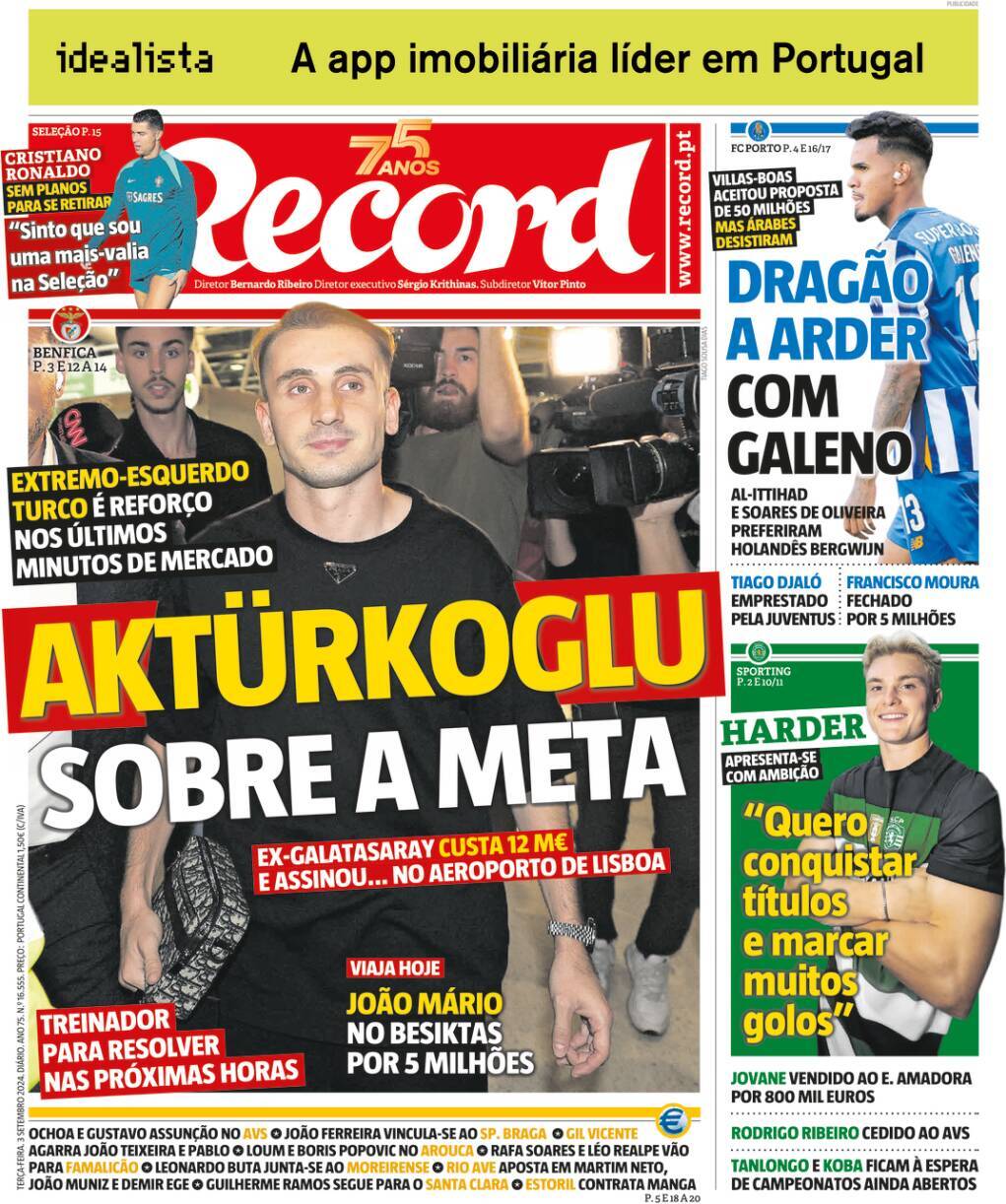 Record: Capa da Edi&ccedil;&atilde;o de ter&ccedil;a-feira, 03 de setembro 2024