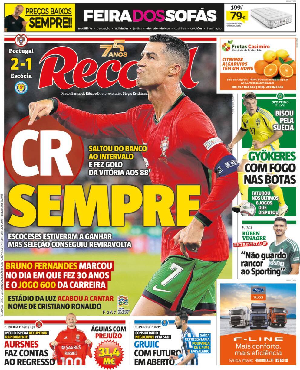 Record: Capa da Edi&ccedil;&atilde;o de segunda-feira, 09 de setembro 2024