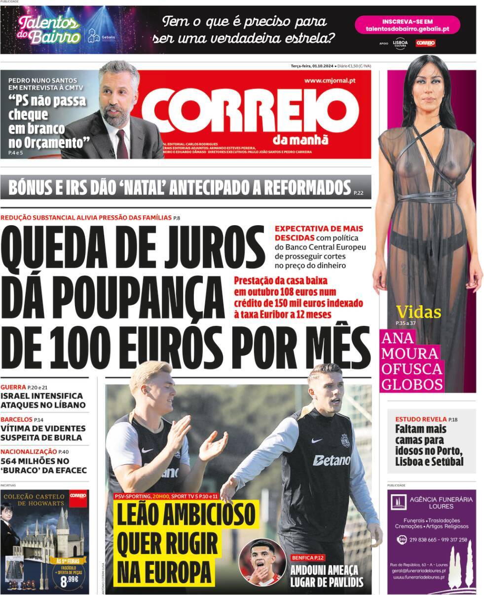 O Jogo: Capa da Edi&ccedil;&atilde;o de ter&ccedil;a-feira, 01 de outubro 2024