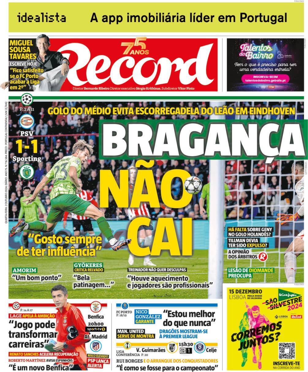 Record: Capa da Edi&ccedil;&atilde;o de quarta-feira, 02 de outubro 2024