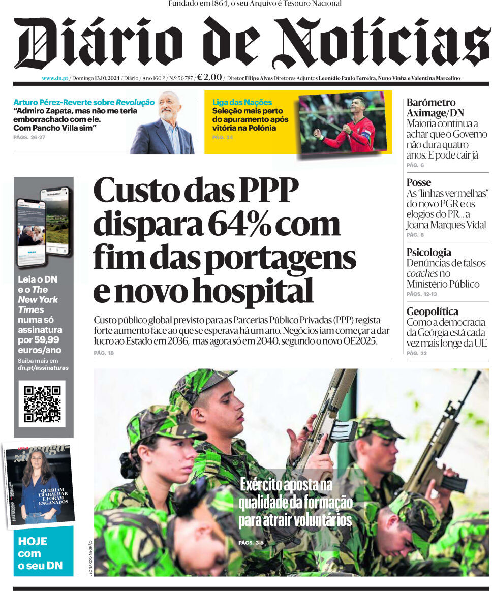 Di&aacute;rio de Not&iacute;cias: Capa da Edi&ccedil;&atilde;o de domingo, 13 de outubro 2024