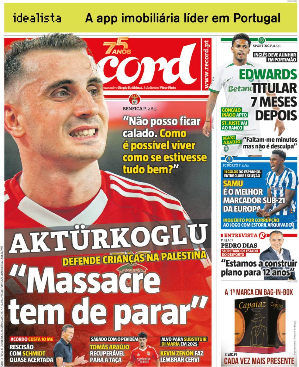 Record: Capa da Edi&ccedil;&atilde;o de quinta-feira, 17 de outubro 2024