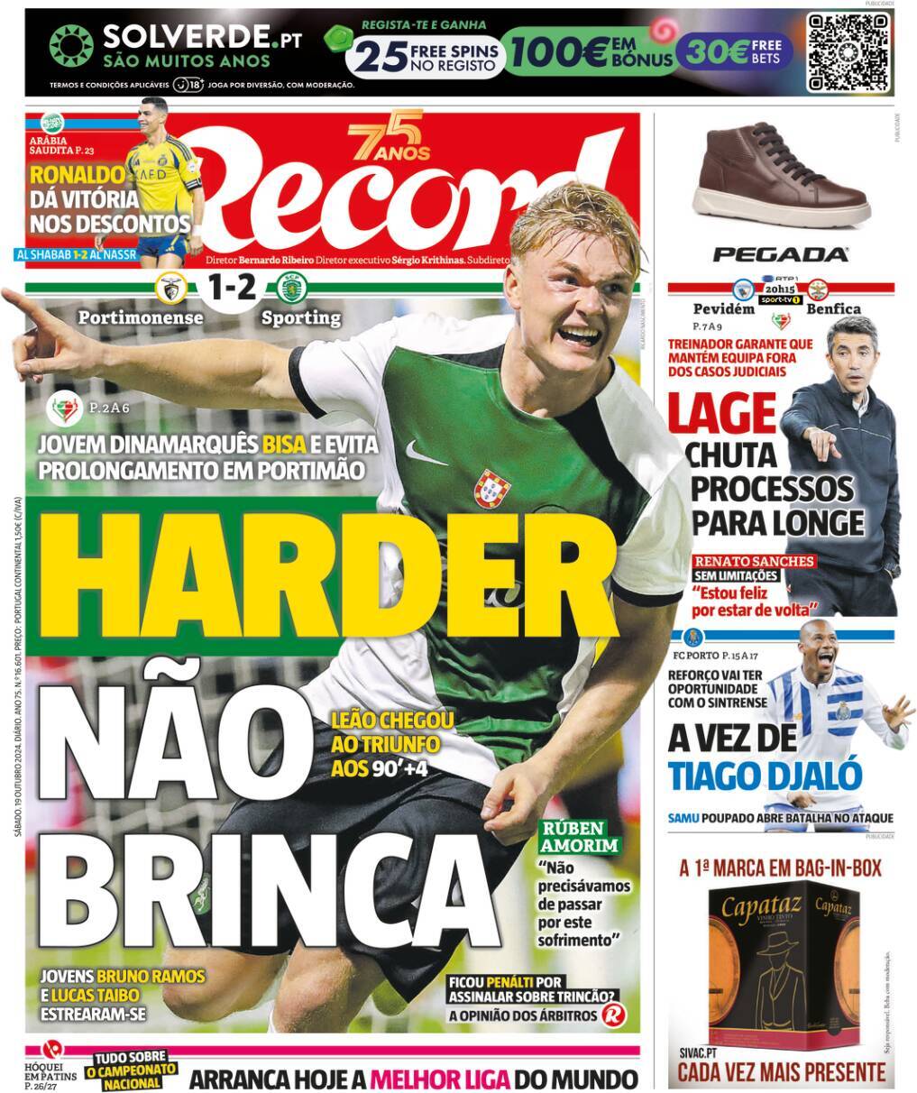 Record: Capa da Edi&ccedil;&atilde;o de s&aacute;bado, 19 de outubro 2024