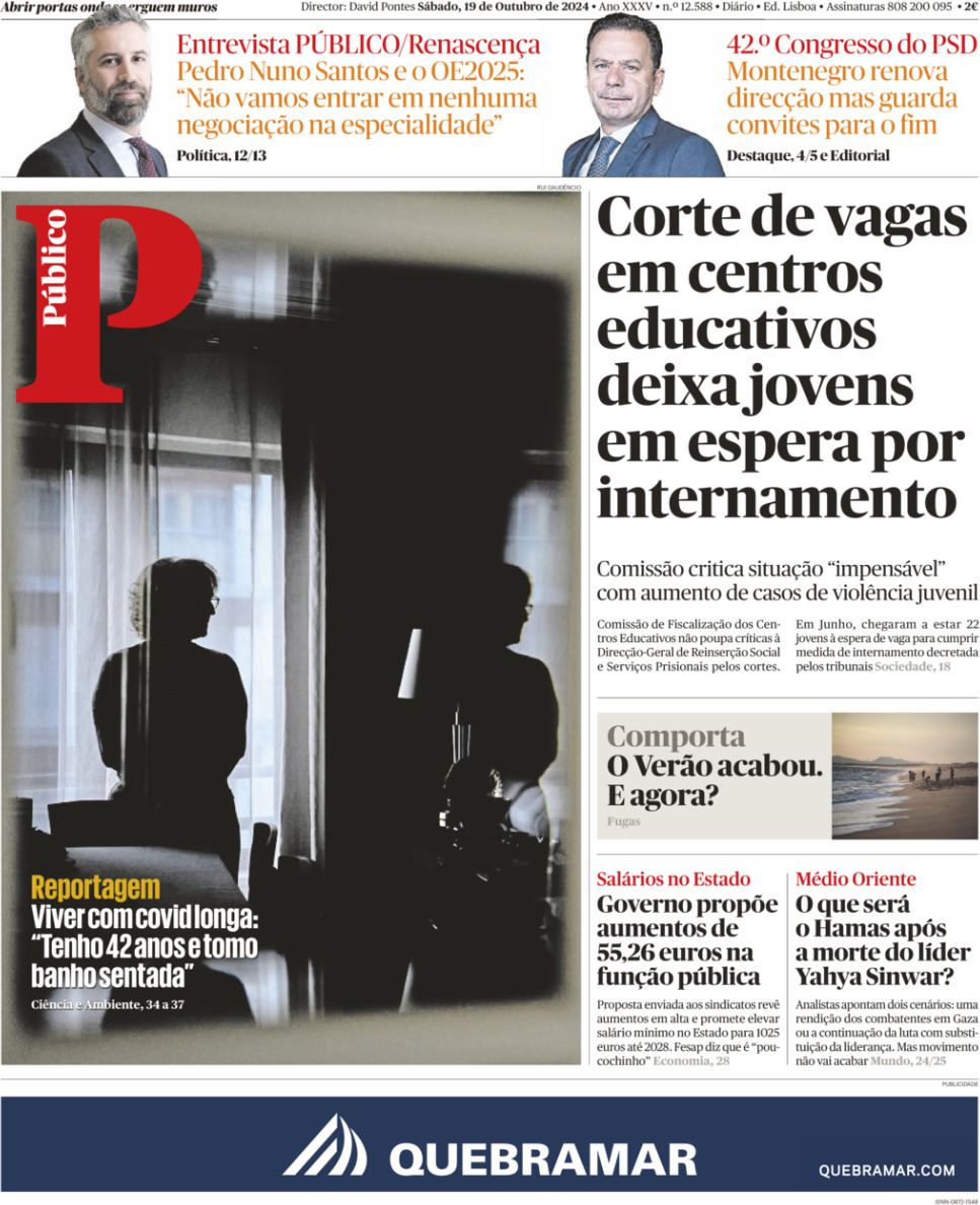 P&uacute;blico: Capa da Edi&ccedil;&atilde;o de s&aacute;bado, 19 de outubro 2024