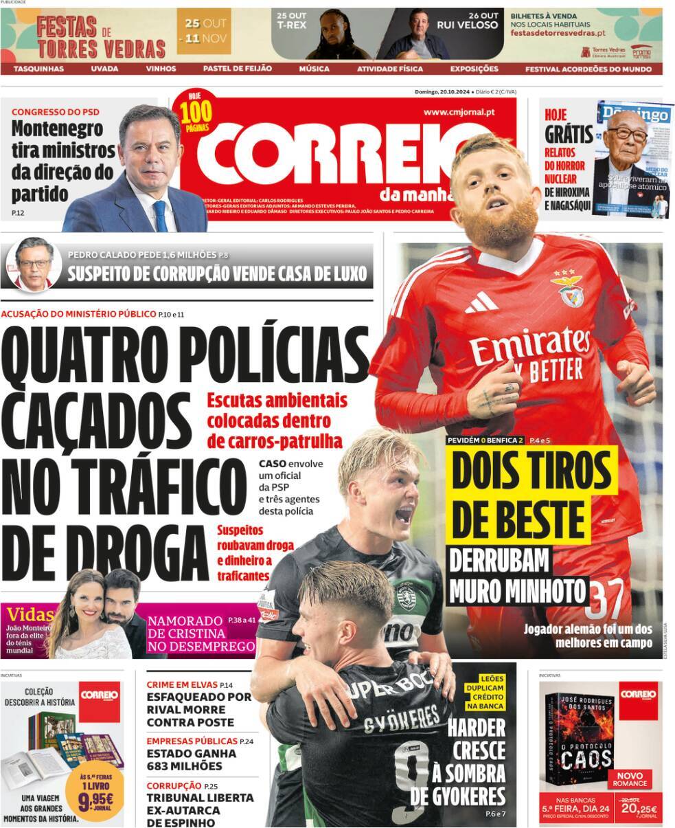 Correio da Manh&atilde;: Capa da Edi&ccedil;&atilde;o de domingo, 20 de outubro 2024