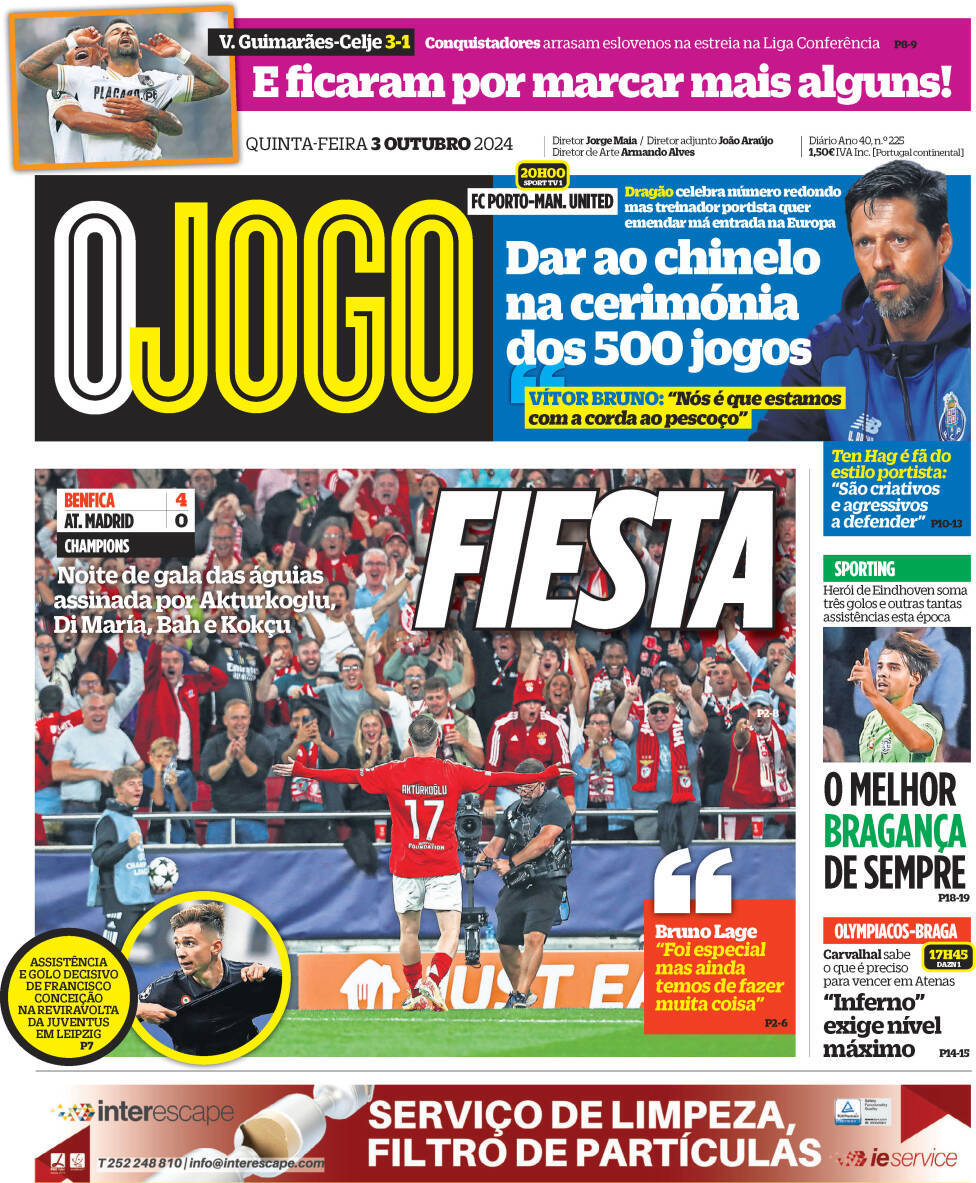 O Jogo: Capa da Edi&ccedil;&atilde;o de quinta-feira, 03 de outubro 2024