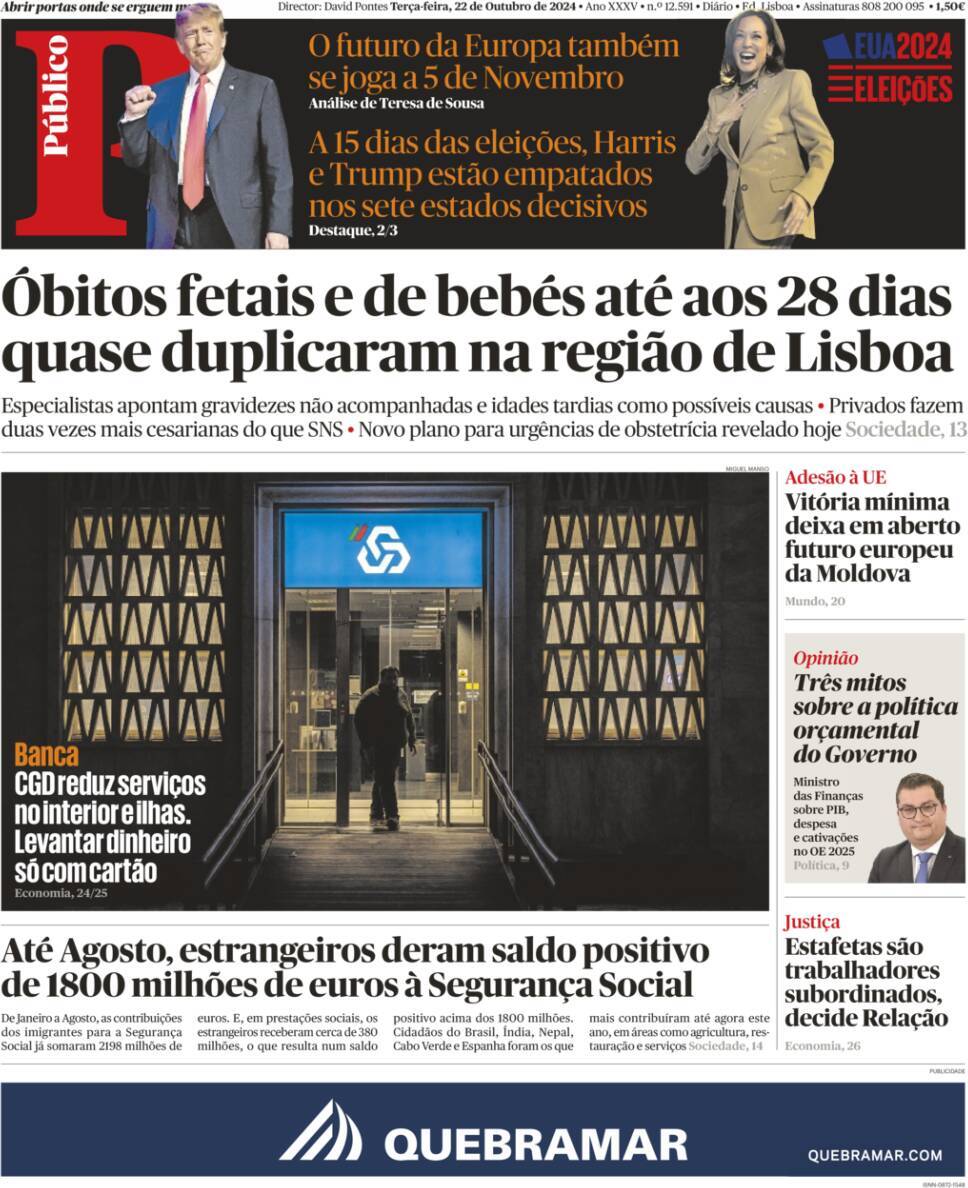 P&uacute;blico: Capa da Edi&ccedil;&atilde;o de ter&ccedil;a-feira, 22 de outubro 2024