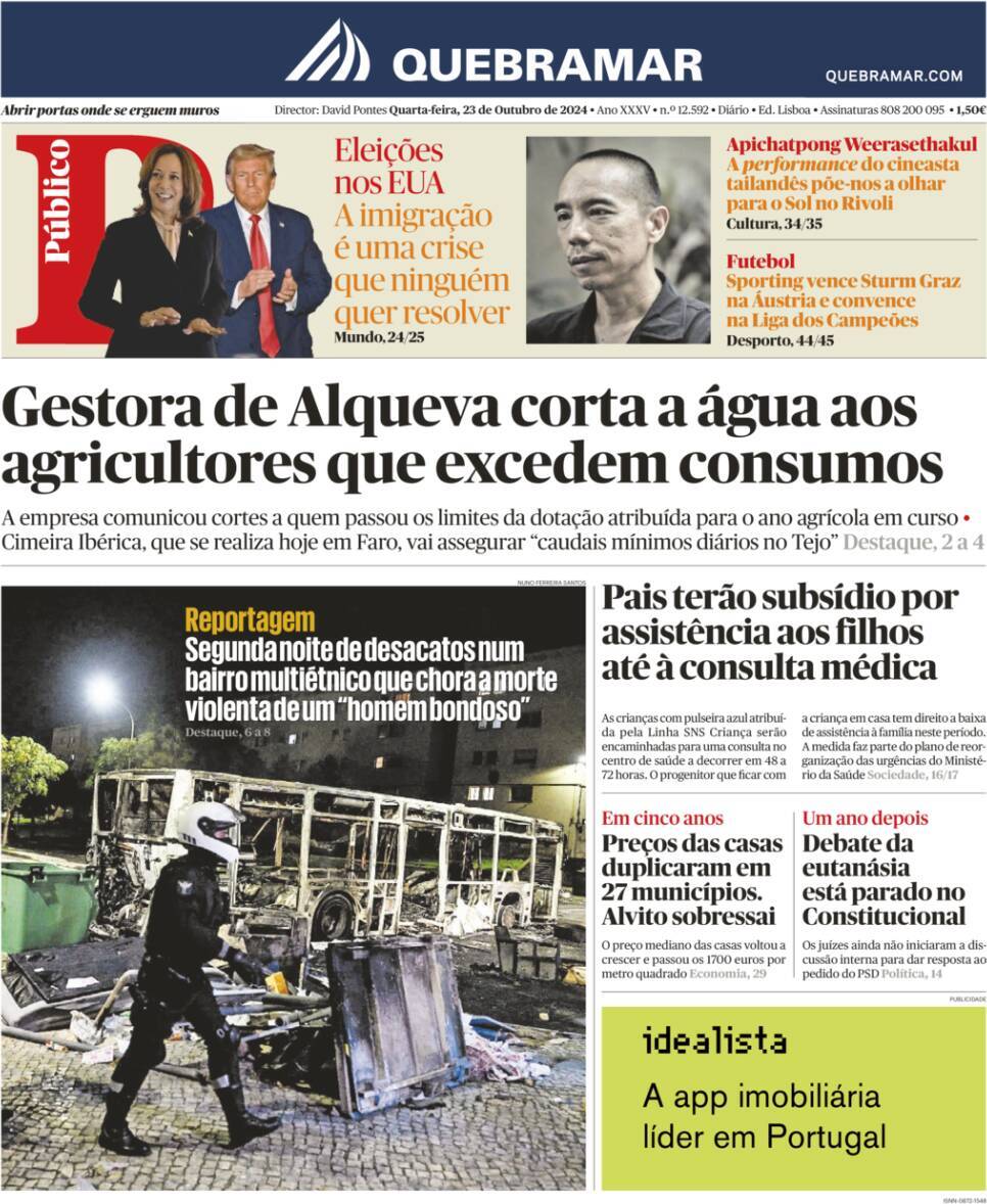 P&uacute;blico: Capa da Edi&ccedil;&atilde;o de quarta-feira, 23 de outubro 2024