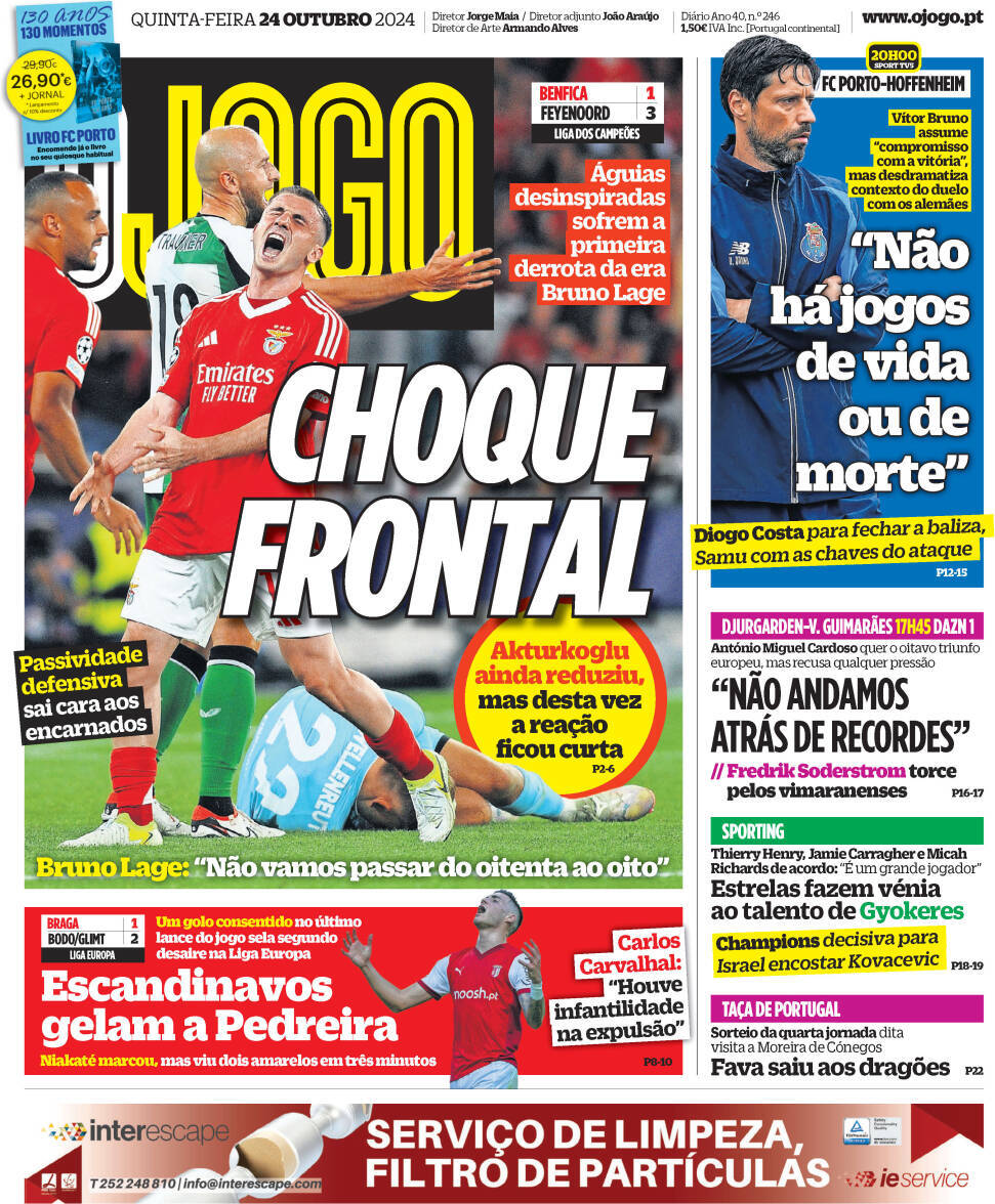 O Jogo: Capa da Edi&ccedil;&atilde;o de quinta-feira, 24 de outubro 2024