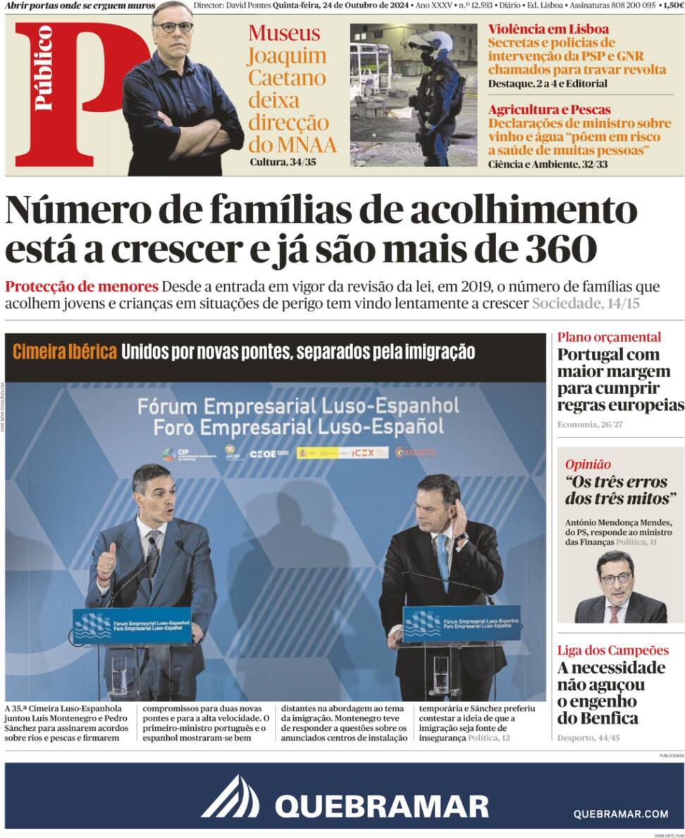 P&uacute;blico: Capa da Edi&ccedil;&atilde;o de quinta-feira, 24 de outubro 2024