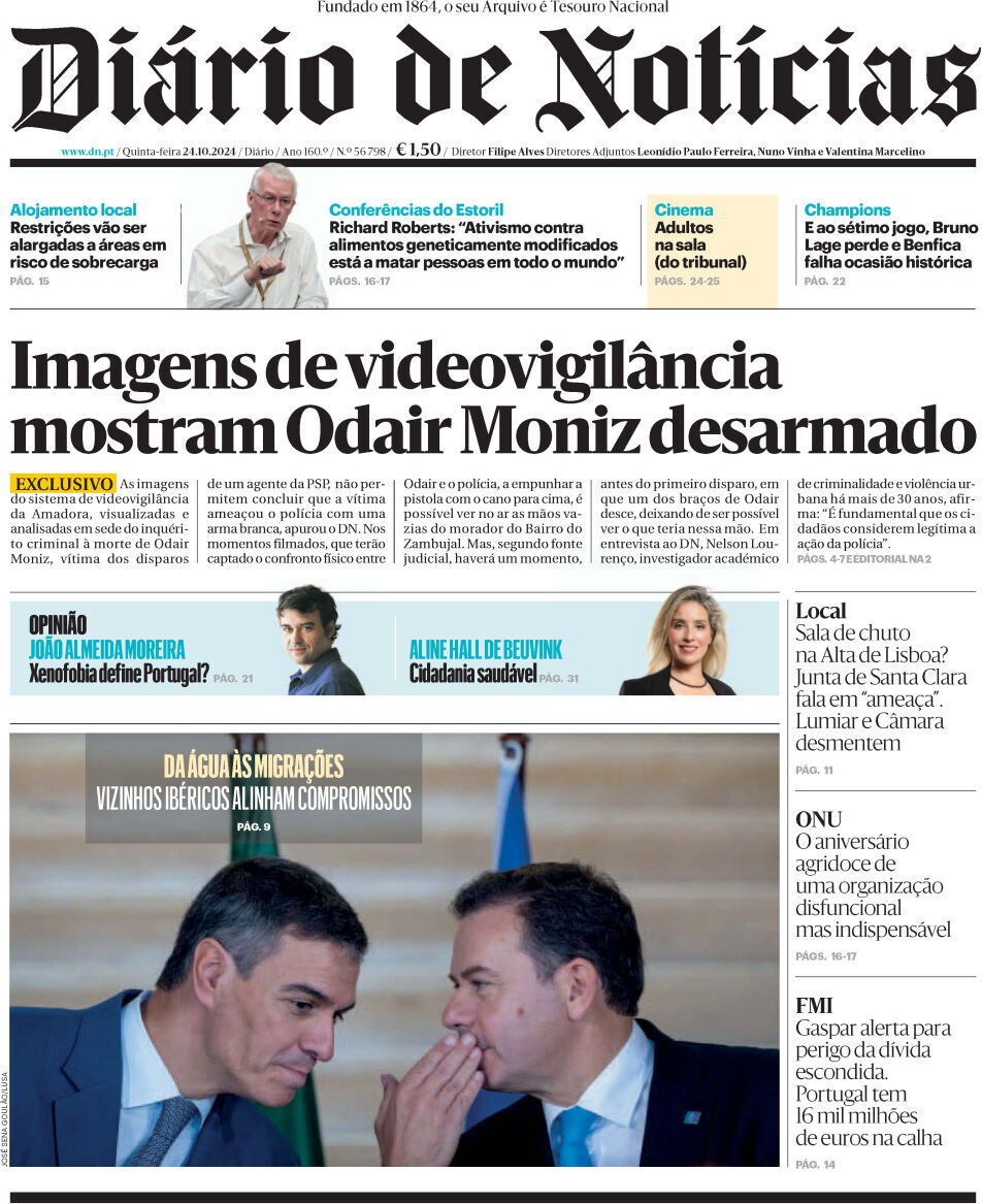 Di&aacute;rio de Not&iacute;cias: Capa da Edi&ccedil;&atilde;o de quinta-feira, 24 de outubro 2024