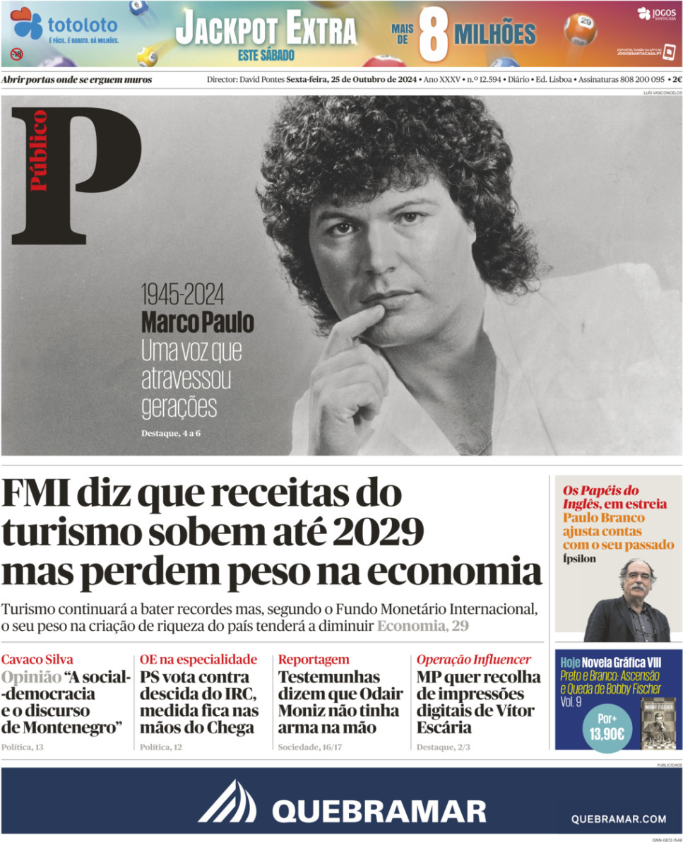 P&uacute;blico: Capa da Edi&ccedil;&atilde;o de sexta-feira, 25 de outubro 2024