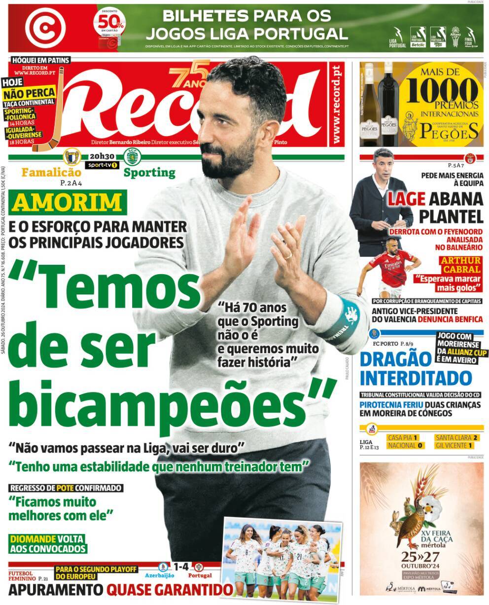 Record: Capa da Edi&ccedil;&atilde;o de s&aacute;bado, 26 de outubro 2024