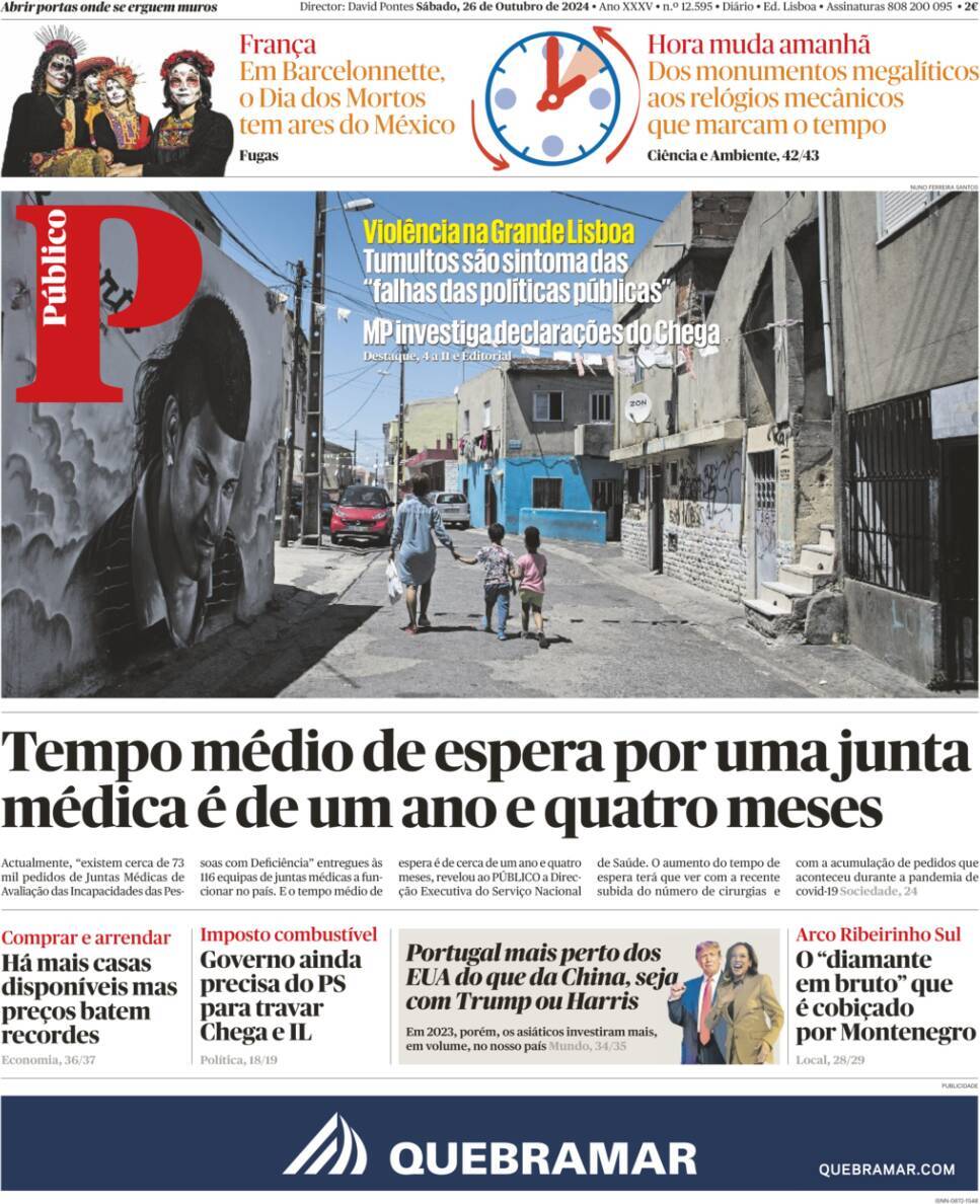 P&uacute;blico: Capa da Edi&ccedil;&atilde;o de s&aacute;bado, 26 de outubro 2024