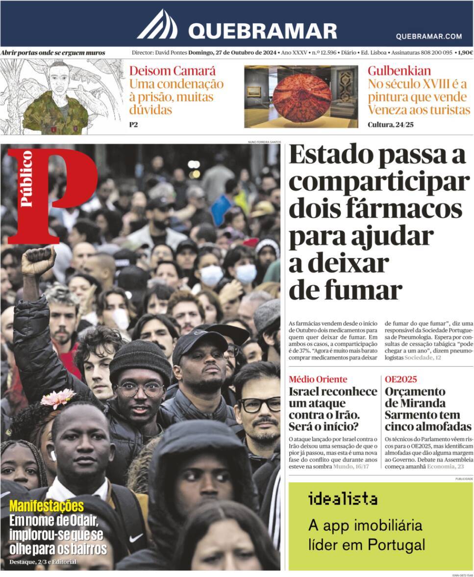 P&uacute;blico: Capa da Edi&ccedil;&atilde;o de domingo, 27 de outubro 2024